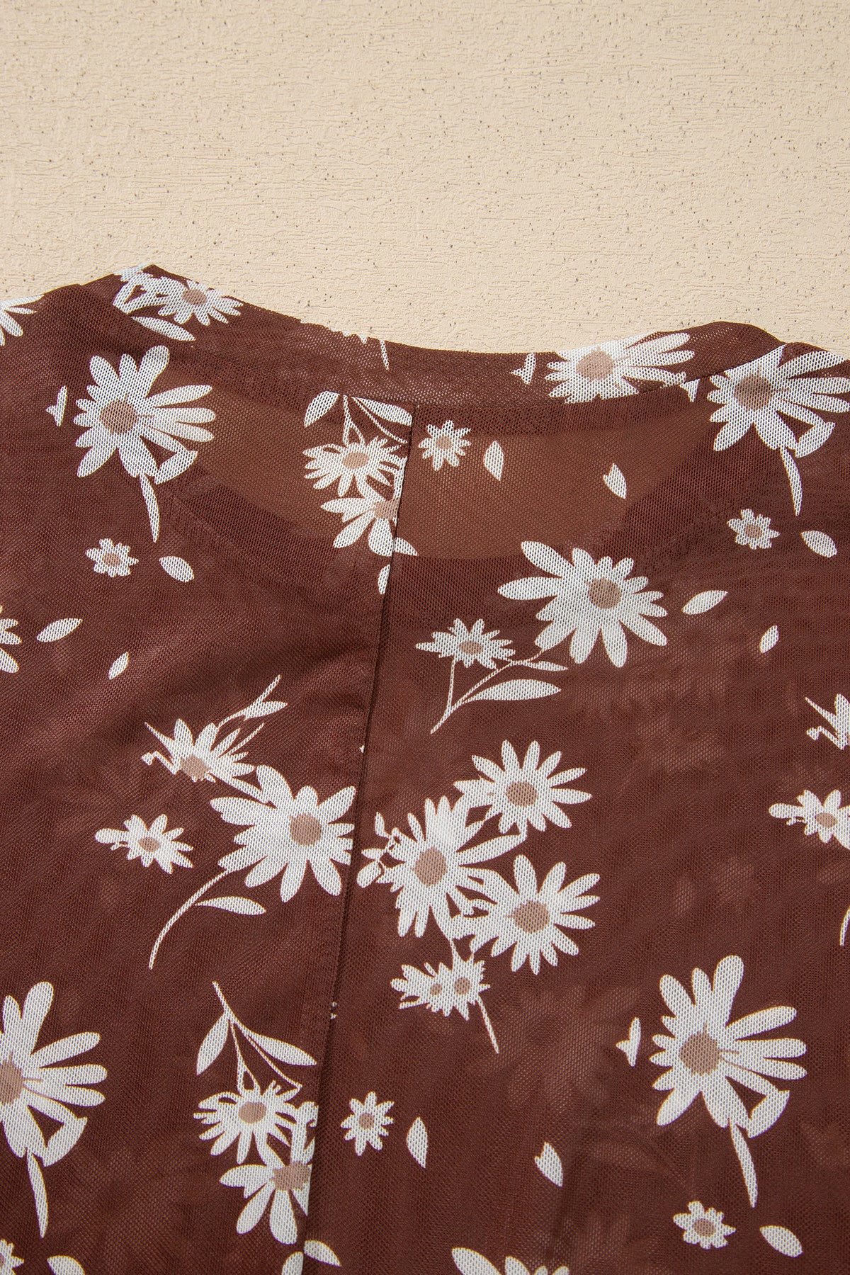 Brown Floral Print Sheer Mesh Long Sleeve Top-Tops/Long Sleeve Tops-[Adult]-[Female]-2022 Online Blue Zone Planet