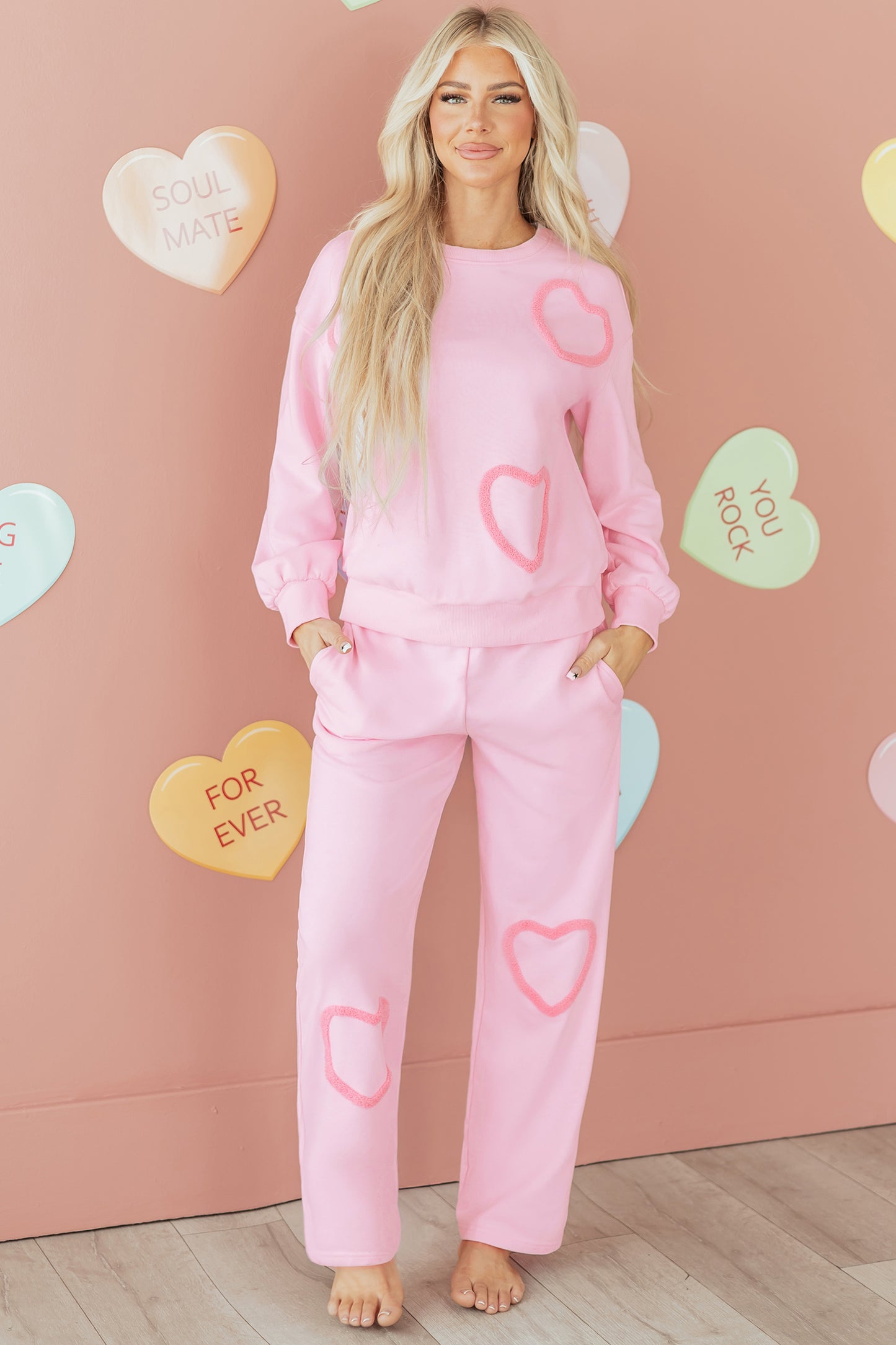 Phalaenopsis Chenille Heart Pattern Casual 2pcs Pants Set-Two Piece Sets/Pant Sets-[Adult]-[Female]-2022 Online Blue Zone Planet