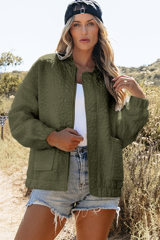 Blue Zone Planet | Jungle Green Floral Quilted Jacket-Outerwear/Jackets-[Adult]-[Female]-Jungle Green-S-2022 Online Blue Zone Planet