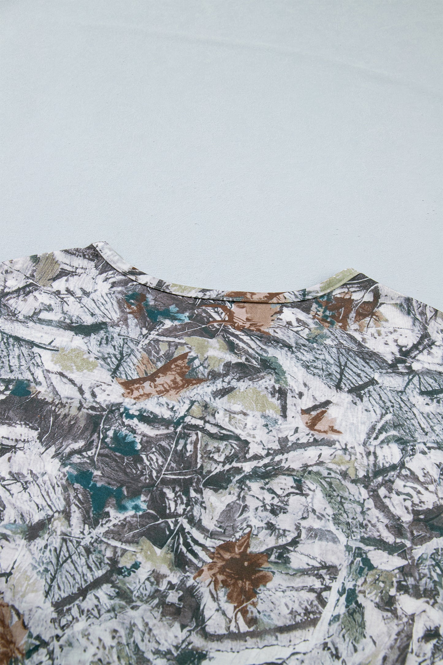 Gray Abstract Woodland Print Tunic Henley T Shirt-Tops/Tops & Tees-[Adult]-[Female]-2022 Online Blue Zone Planet