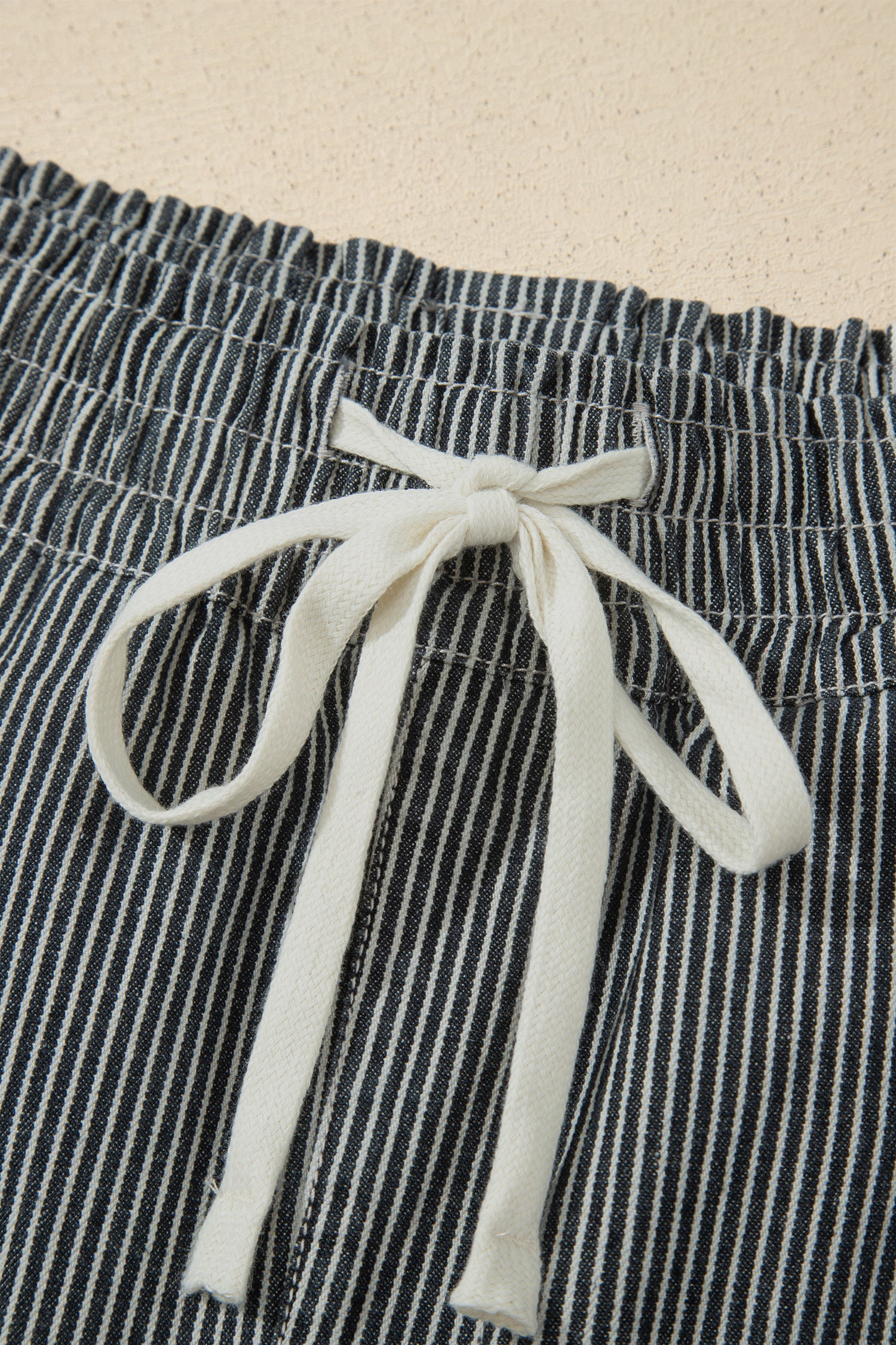 Black Stripe Raw Edge Drawstring Elastic Waist Casual Denim Shorts-Bottoms/Denim Shorts-[Adult]-[Female]-2022 Online Blue Zone Planet