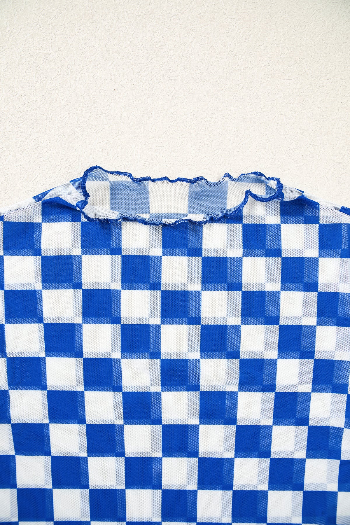 Dark Blue Plaid Mesh Sheer Long Sleeve Top-Tops/Long Sleeve Tops-[Adult]-[Female]-2022 Online Blue Zone Planet