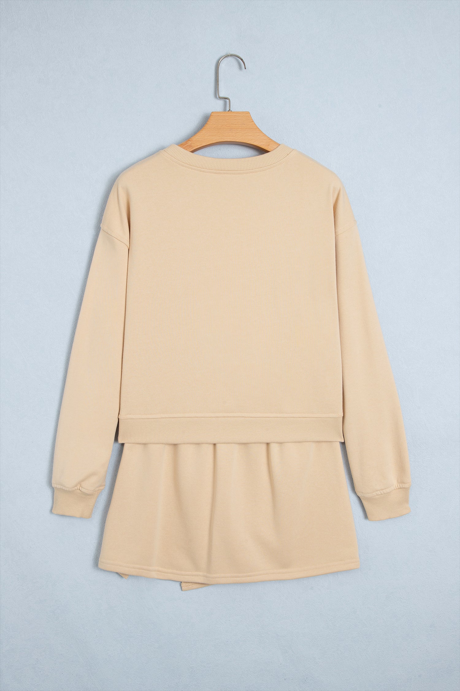 Parchment Solid Color Long Sleeve Top Split Skort 2pcs Outfit-Two Piece Sets/Two Piece Dresses-[Adult]-[Female]-2022 Online Blue Zone Planet