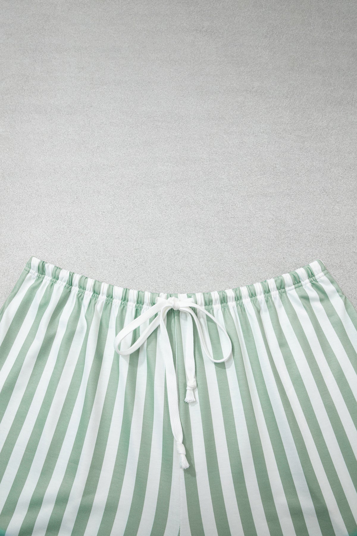 Smoke Green Striped Patchwork V Neck Two Piece Shorts Plus Size Set-Plus Size/Plus Size Loungewear-[Adult]-[Female]-2022 Online Blue Zone Planet