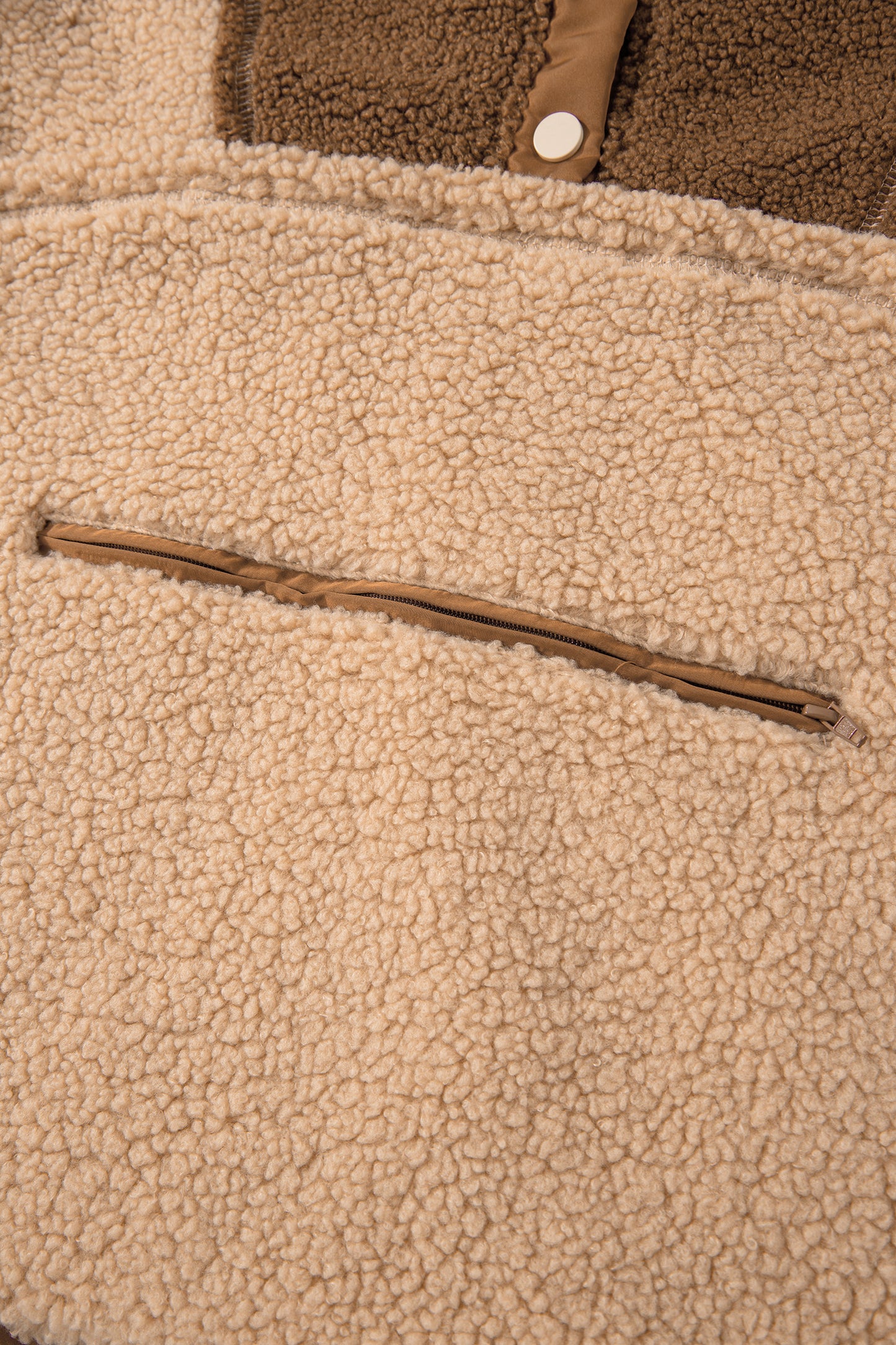 Straw Yellow 2-tone Color Block Patchwork Half Button Sherpa Sweatshirt-Tops/Sweatshirts & Hoodies-[Adult]-[Female]-2022 Online Blue Zone Planet