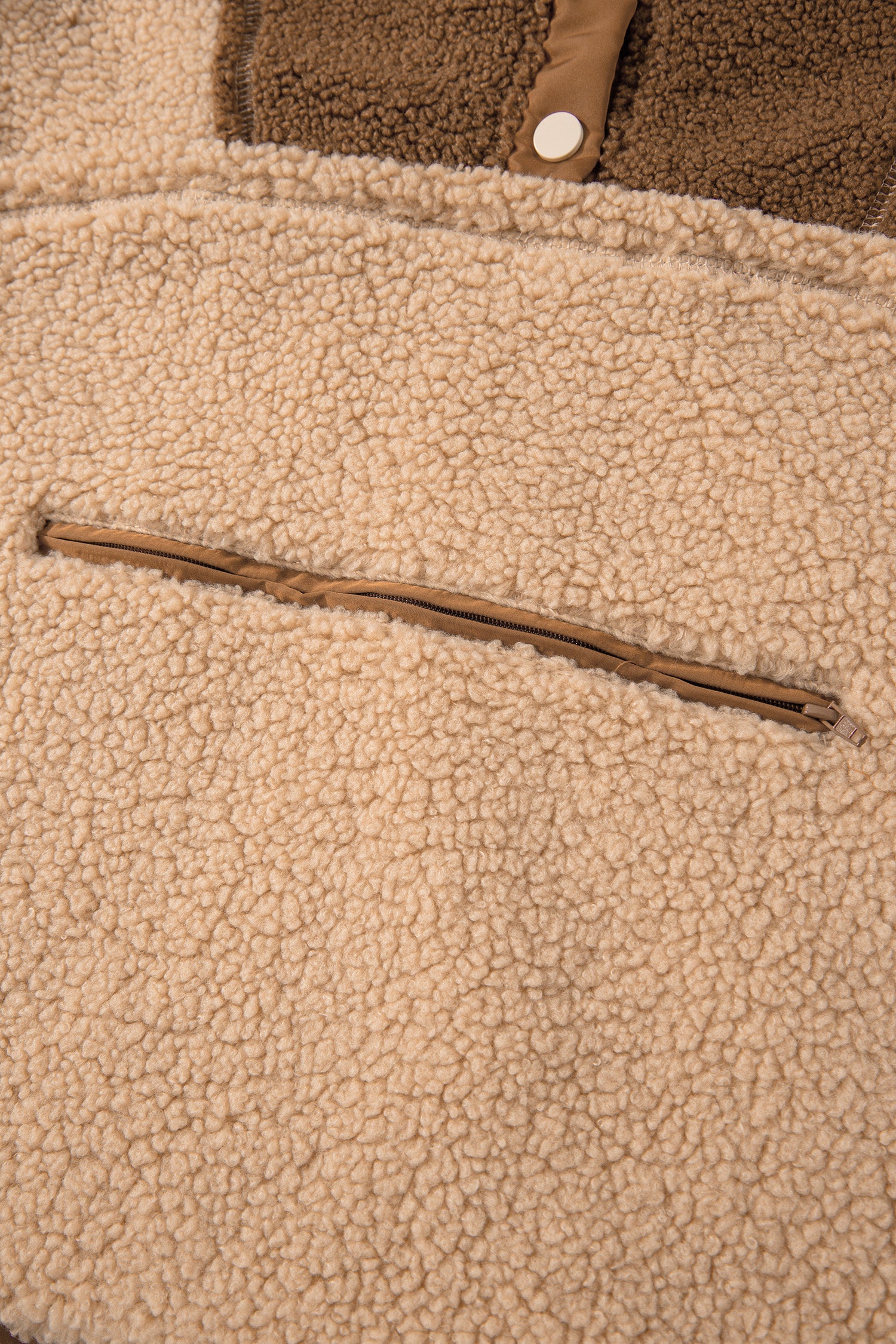 Straw Yellow 2-tone Color Block Patchwork Half Button Sherpa Sweatshirt-Tops/Sweatshirts & Hoodies-[Adult]-[Female]-2022 Online Blue Zone Planet