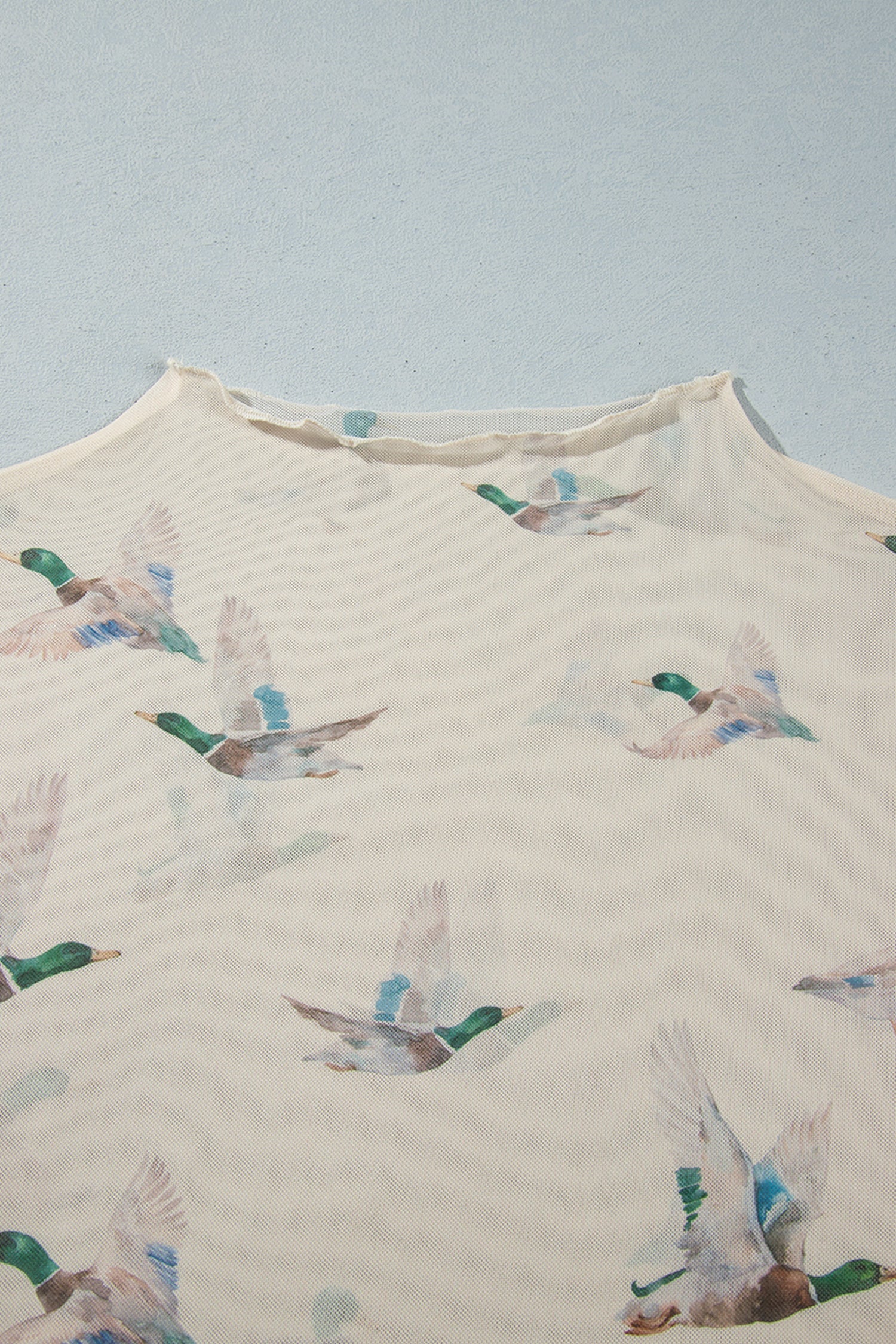 Beige Mesh Duck Print Tunic Long Sleeve Plus Size Blouse-Plus Size/Plus Size Tops/Plus Size Blouses & Shirts-[Adult]-[Female]-2022 Online Blue Zone Planet
