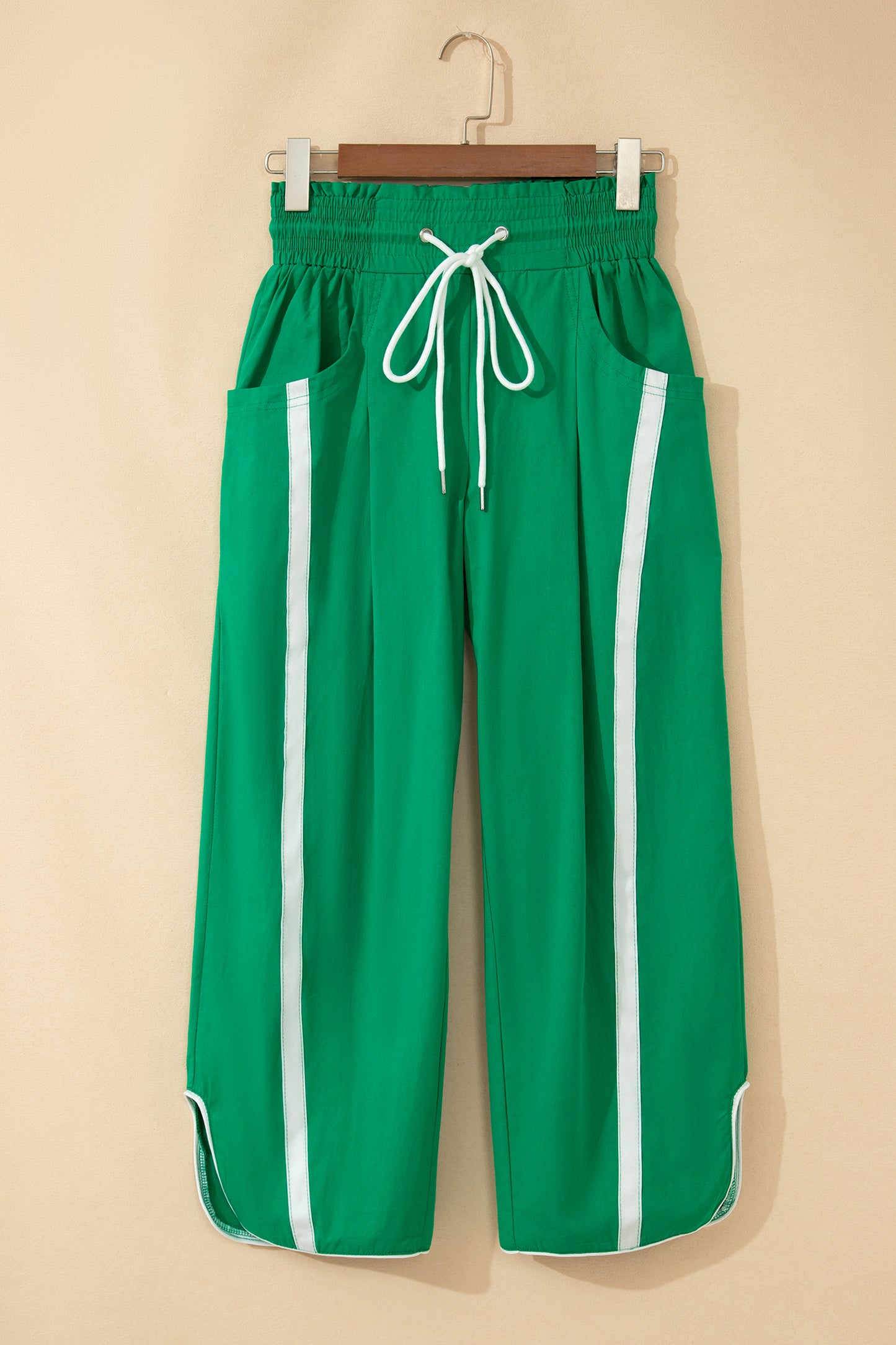 Black Contrast Striped Smocked Waist Drawstring Cropped Casual Pants-Bottoms/Pants & Culotte-[Adult]-[Female]-2022 Online Blue Zone Planet