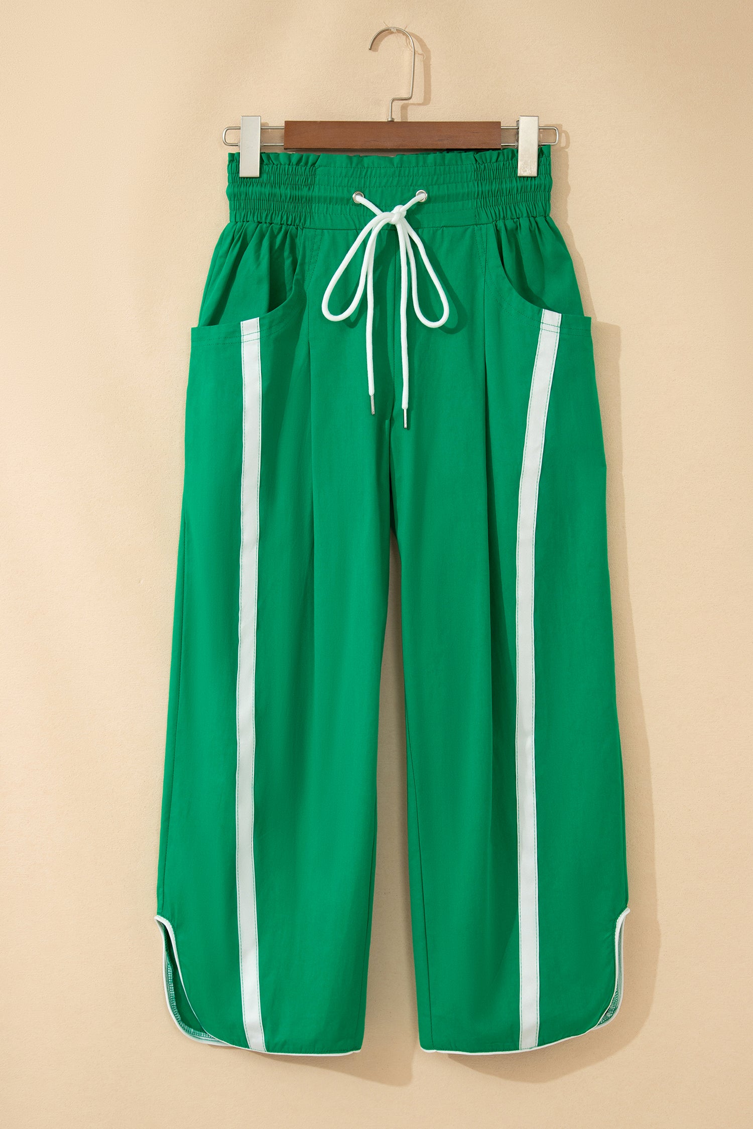 Black Contrast Striped Smocked Waist Drawstring Cropped Casual Pants-Bottoms/Pants & Culotte-[Adult]-[Female]-2022 Online Blue Zone Planet