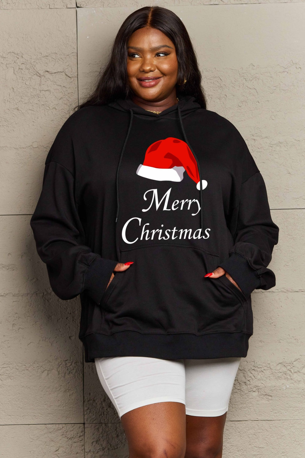 Simply Love Full Size MERRY CHRISTMAS Graphic Hoodie-HOODIES-[Adult]-[Female]-Black-S-2022 Online Blue Zone Planet