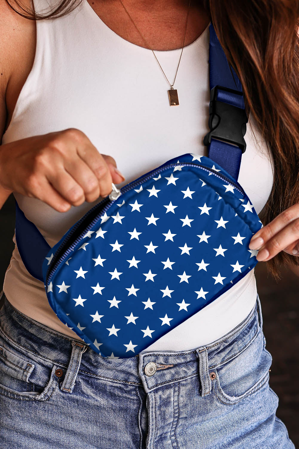 Bluing Independent Day Flag Star Printed Crossbody Bag-Shoes & Bags/Crossbody Bags-[Adult]-[Female]-2022 Online Blue Zone Planet