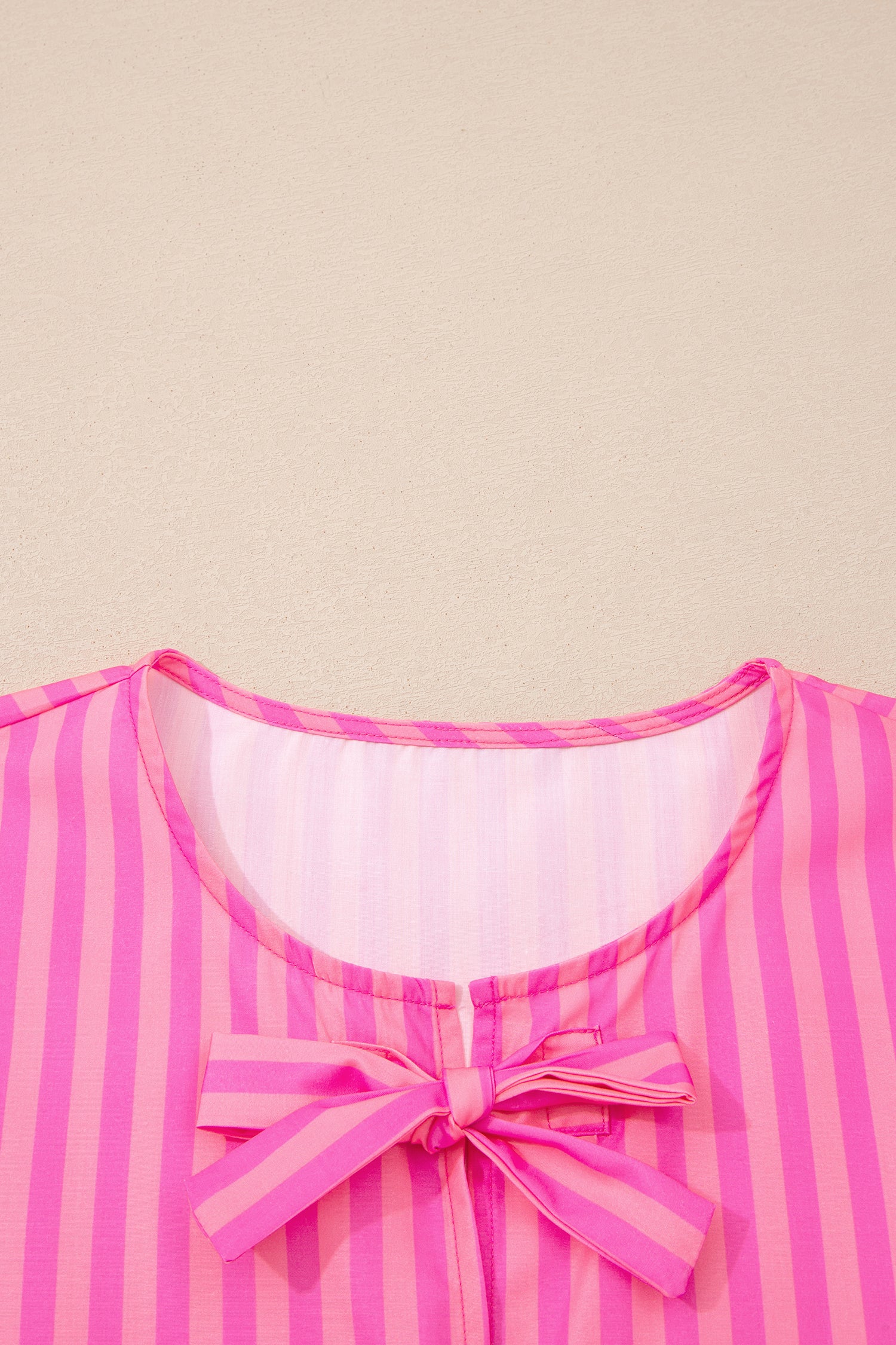 Rose Striped Print Bow Detail Short Puff Sleeve Mini Dress-TOPS / DRESSES-[Adult]-[Female]-2022 Online Blue Zone Planet