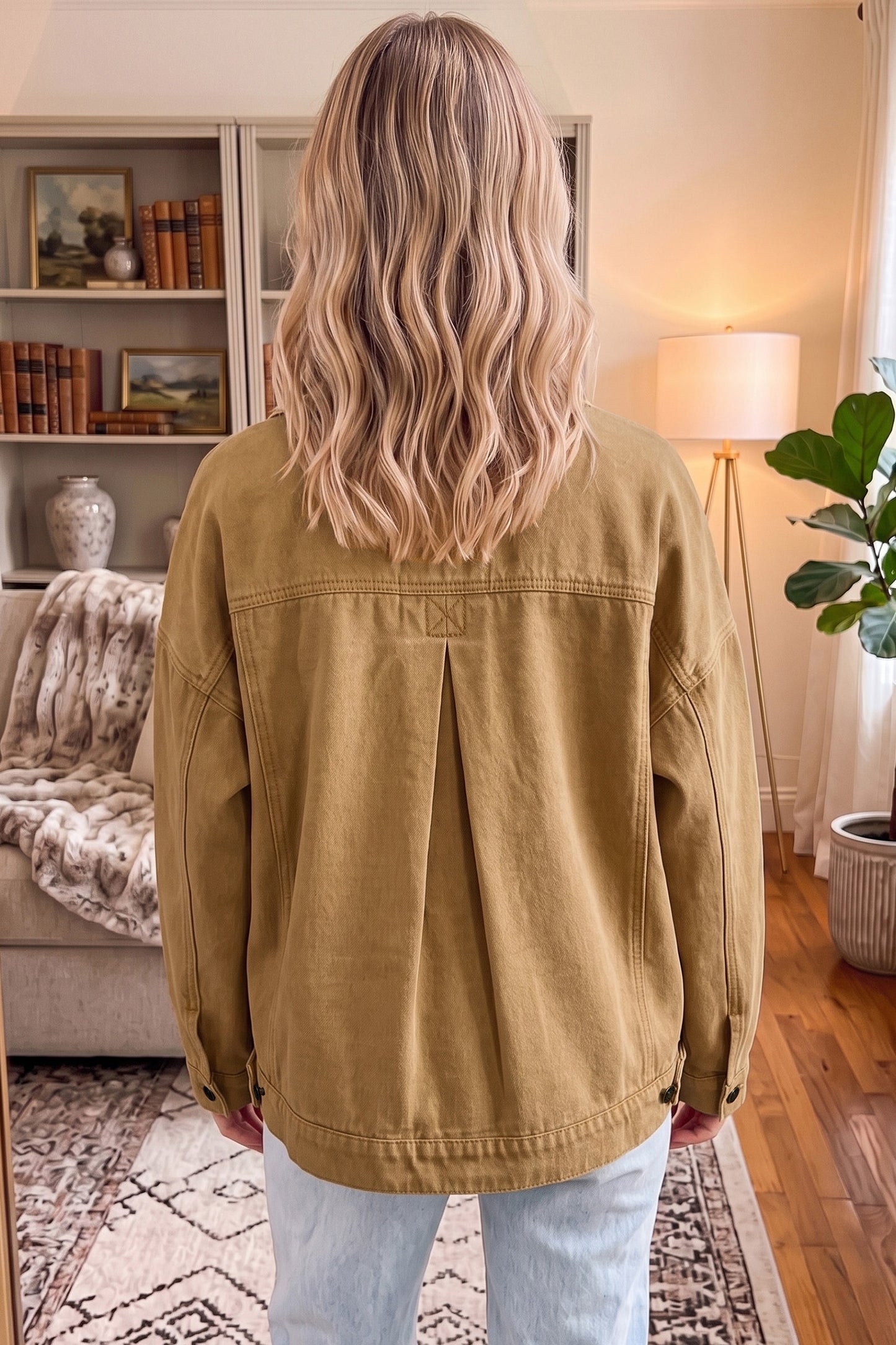 honey gold Metal Button Front Long Sleeve Collar Denim Jacket-Outerwear/Denim jackets-[Adult]-[Female]-2022 Online Blue Zone Planet