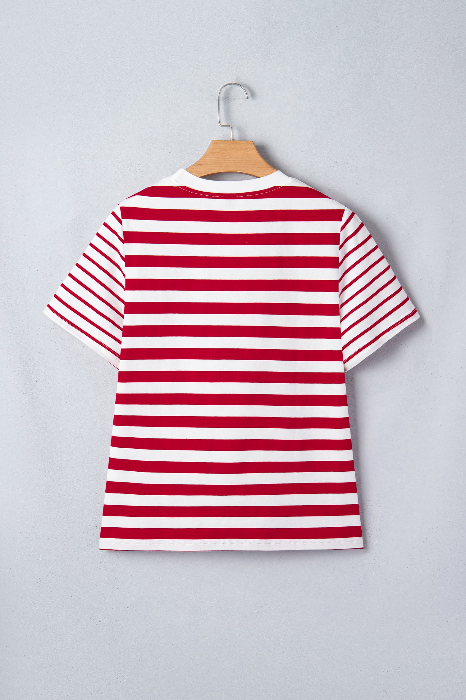 Red Stripe Patchwork Round Neck T Shirt-Tops/Tops & Tees-[Adult]-[Female]-2022 Online Blue Zone Planet