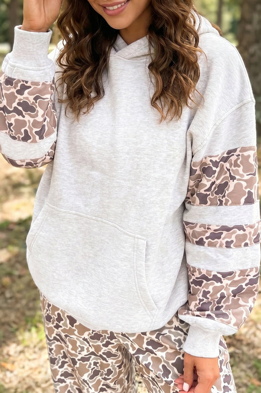 Light Grey Patchwork Camo Long Sleeve Hoodie-Tops/Sweatshirts & Hoodies-[Adult]-[Female]-Light Grey-S-2022 Online Blue Zone Planet
