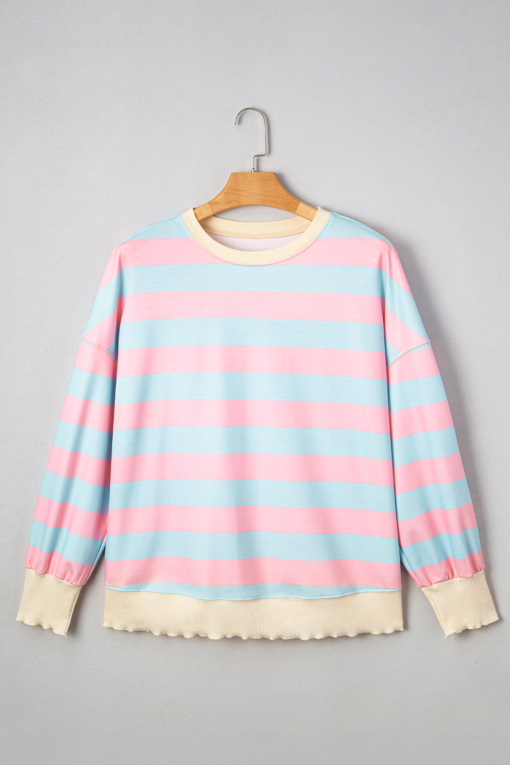 Sky Blue Stripe Drop Shoulder Crewneck Plus Size Sweatshirt-Plus Size/Plus Size Sweatshirts & Hoodies-[Adult]-[Female]-2022 Online Blue Zone Planet