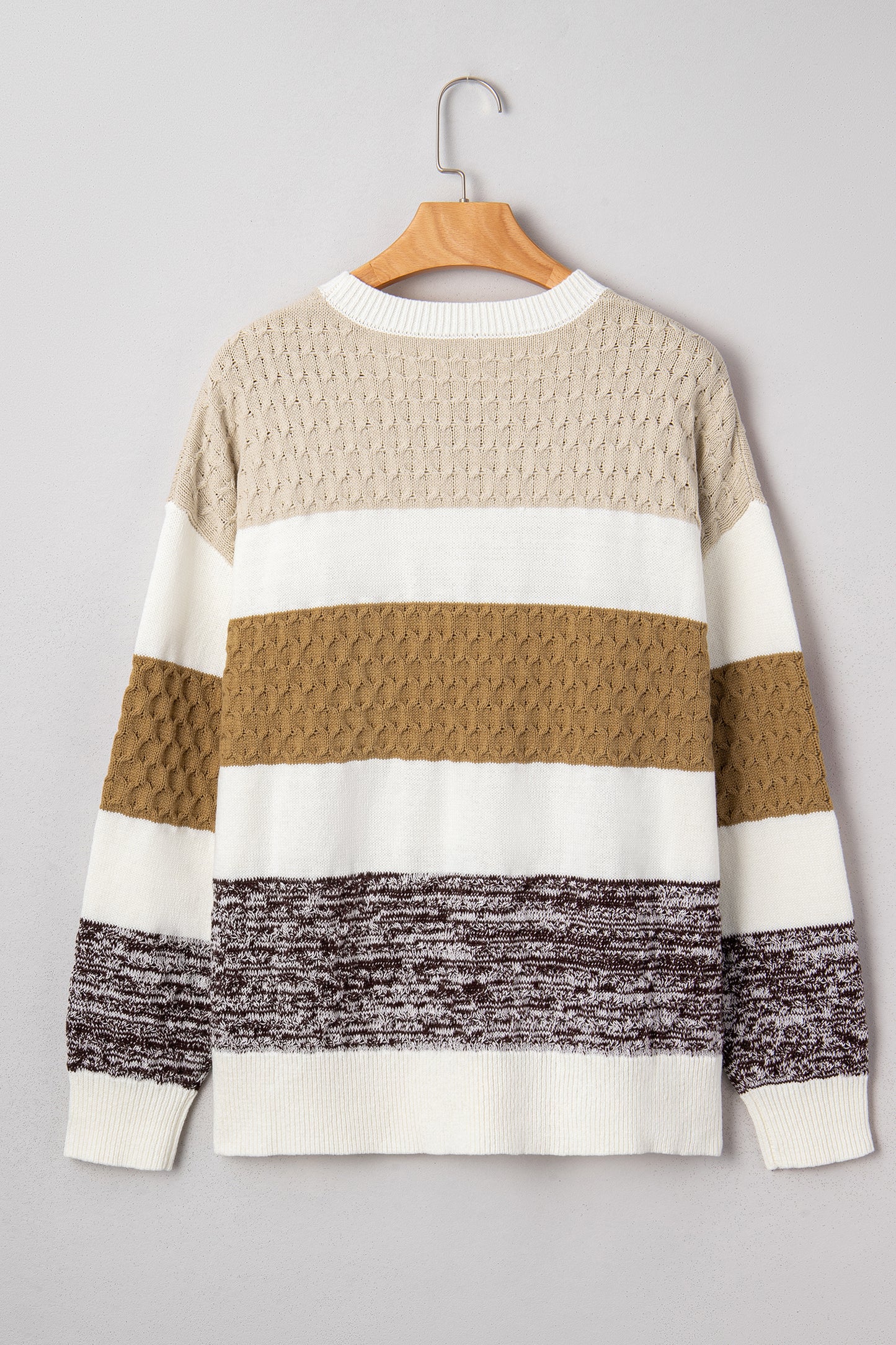 Brown Mixed Texture Knit Striped Color Block Loose Sweater-TOPS / DRESSES-[Adult]-[Female]-2022 Online Blue Zone Planet