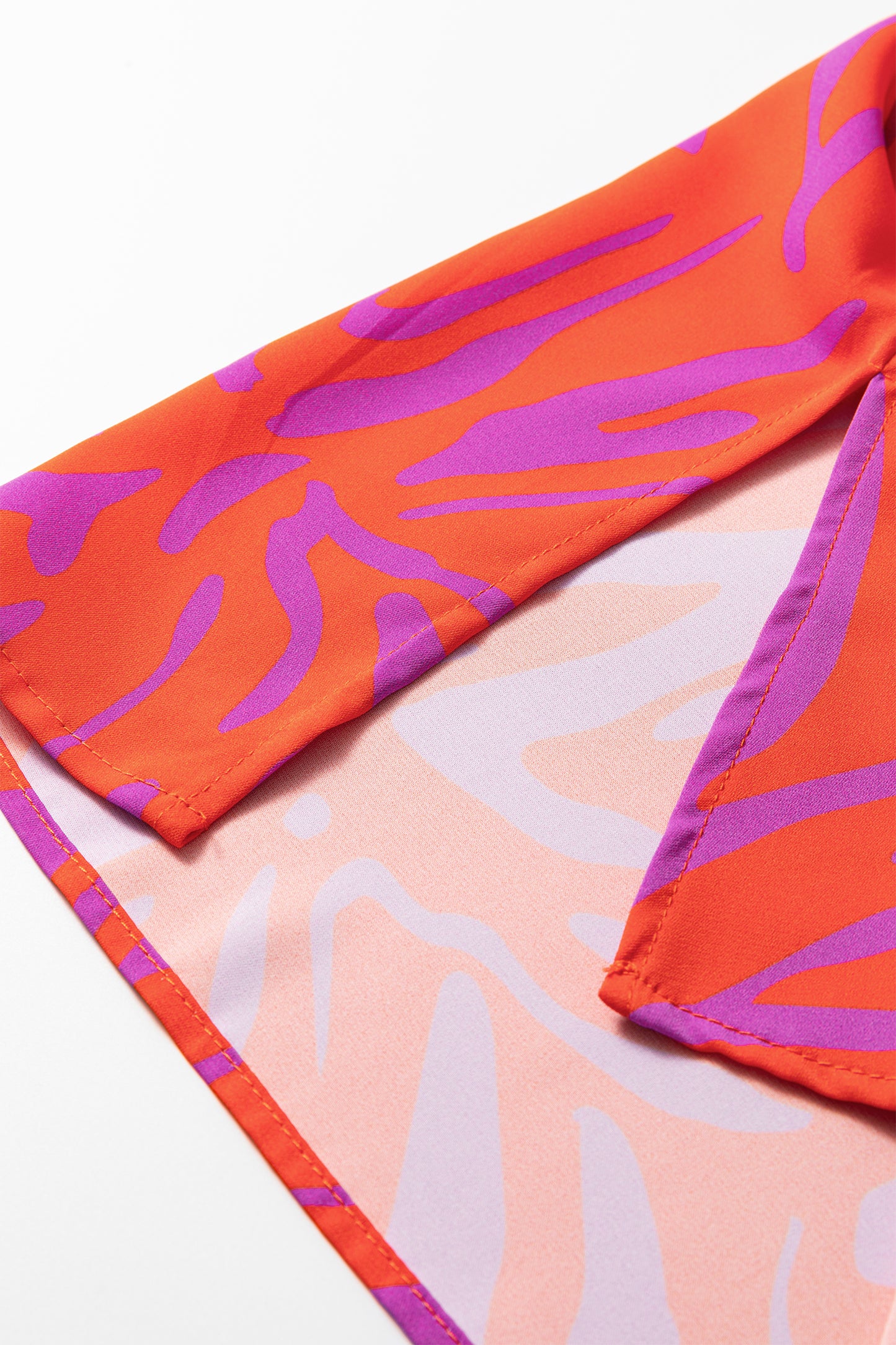 Multicolour Abstract Print V Neck Cuffed Short Sleeve Shift Slit Blouse