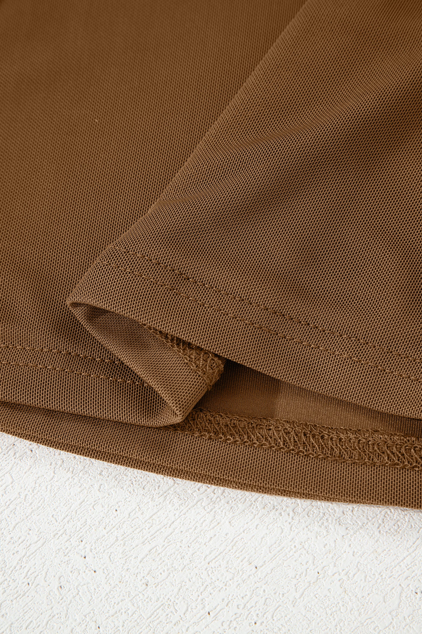 Coffee Sheer Mesh Patchwork High Neck Long Sleeve Top-Tops/Long Sleeve Tops-[Adult]-[Female]-2022 Online Blue Zone Planet