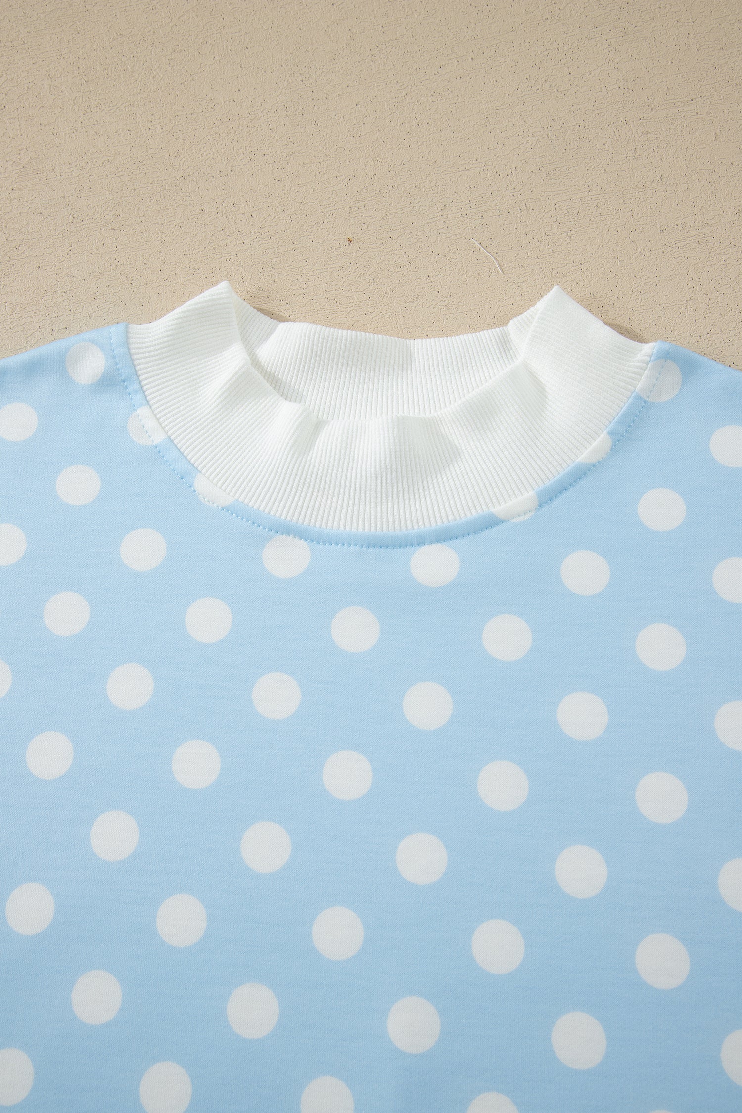 Sky Blue Polka Dot Print Color Block Trim Mock Neck Short Set-Two Piece Sets/Short Sets-[Adult]-[Female]-2022 Online Blue Zone Planet
