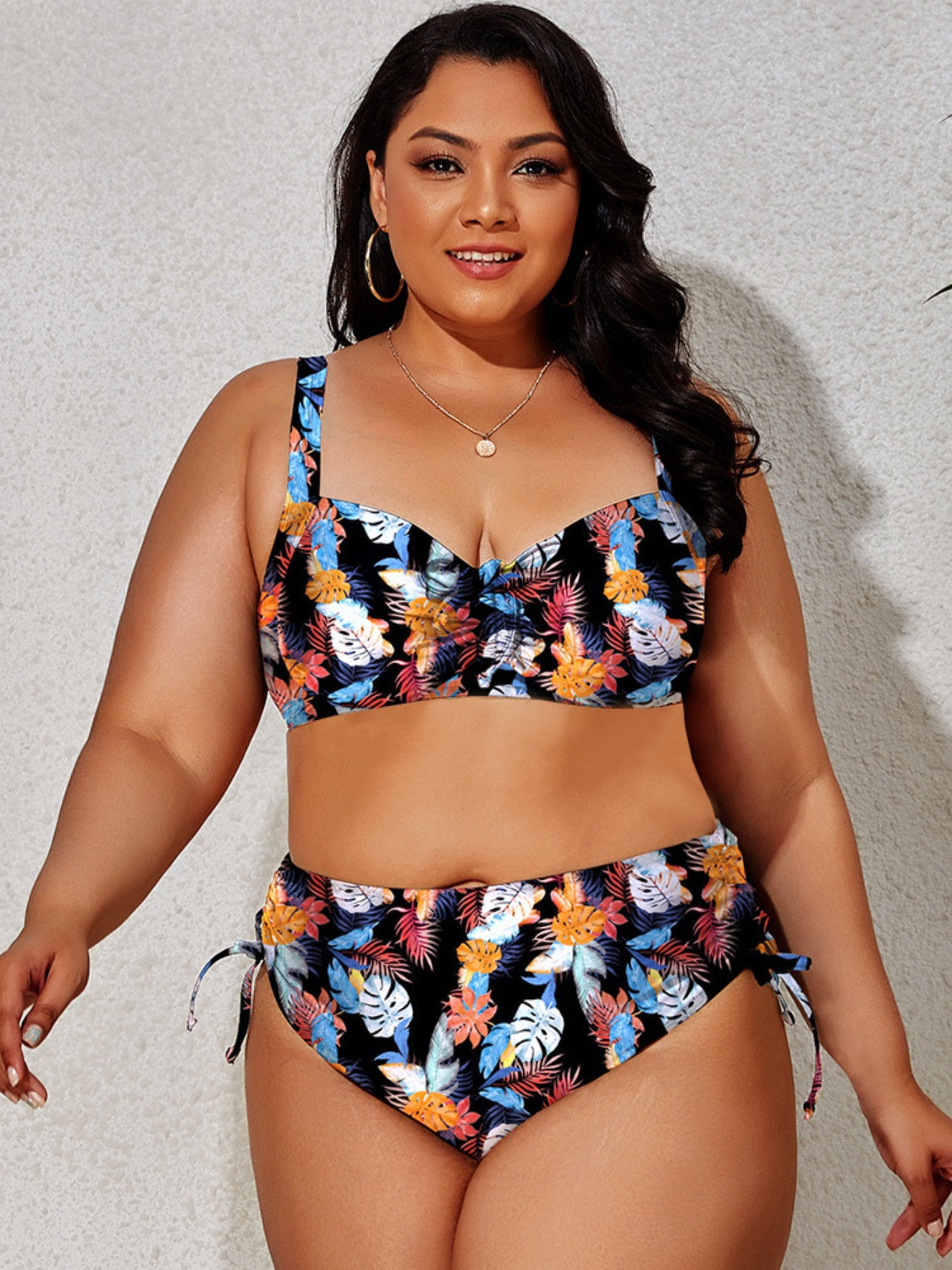 Blue Zone Planet | Plus Size Printed Wide Strap Two-Piece Swim Set-TOPS / DRESSES-[Adult]-[Female]-Gold-L-2022 Online Blue Zone Planet