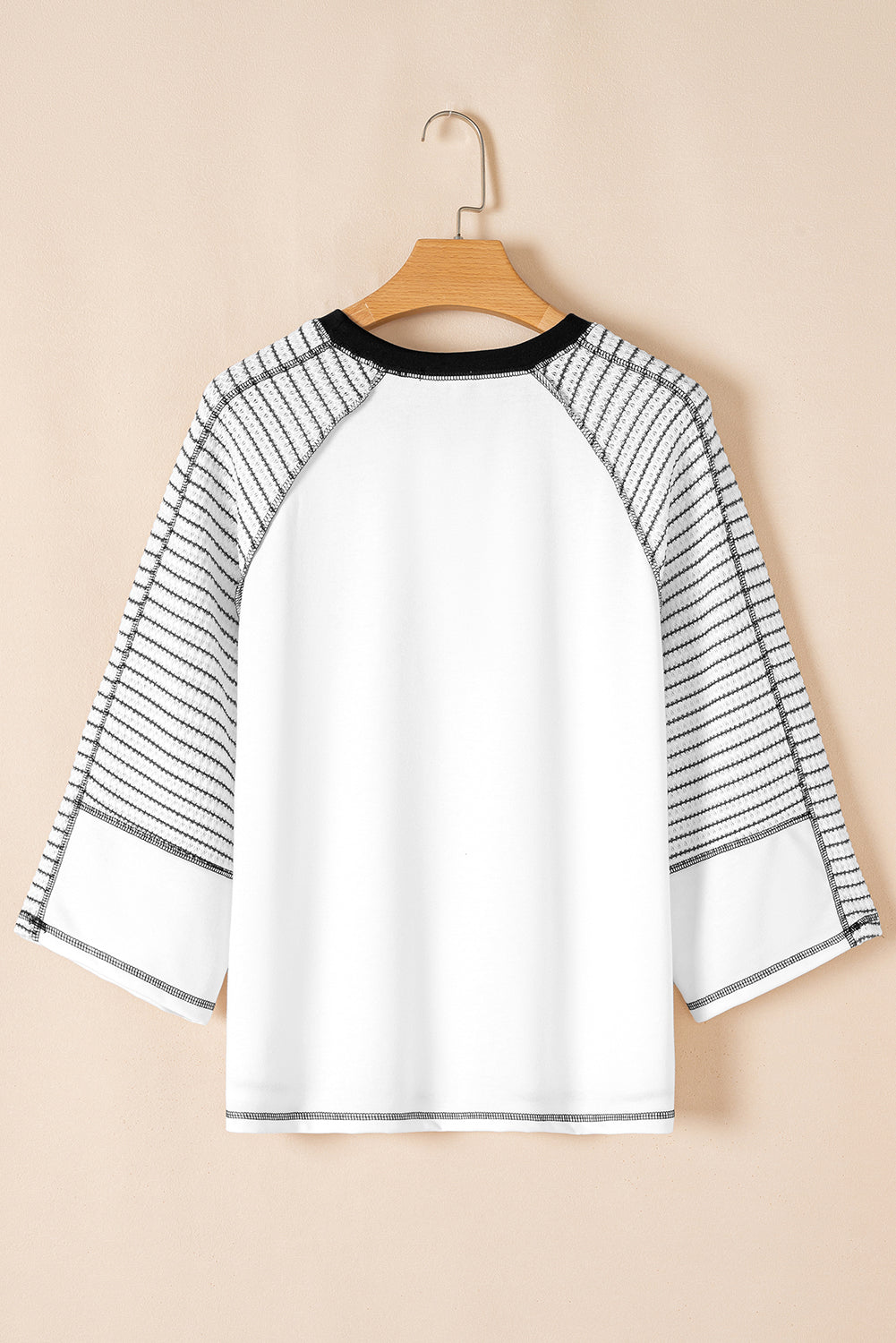 Black Striped Bracelet Sleeve Raglan Patchwork Top-Tops/Long Sleeve Tops-[Adult]-[Female]-2022 Online Blue Zone Planet