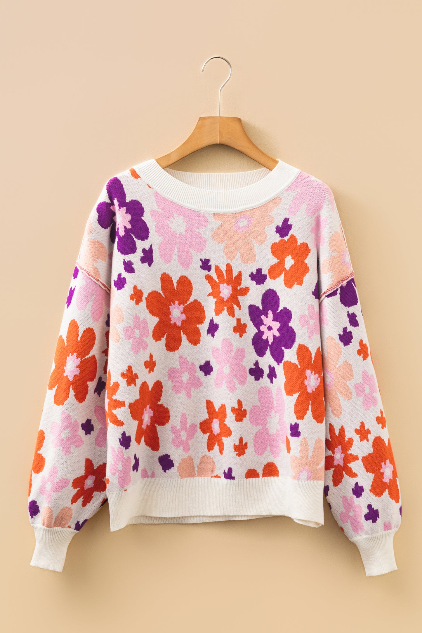 Khaki Fall Floral Pattern Drop Shoulder Sweater-TOPS / DRESSES-[Adult]-[Female]-2022 Online Blue Zone Planet