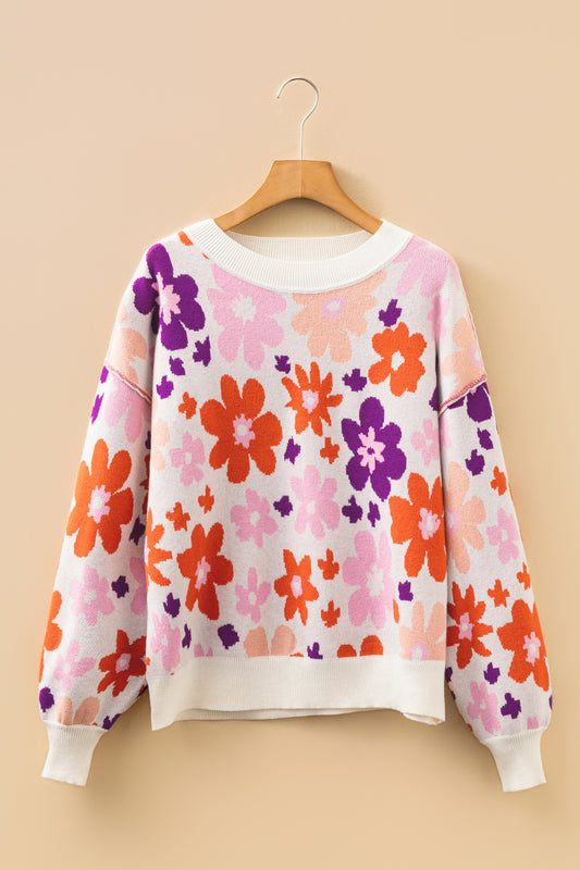 Khaki Fall Floral Pattern Drop Shoulder Sweater-TOPS / DRESSES-[Adult]-[Female]-2022 Online Blue Zone Planet