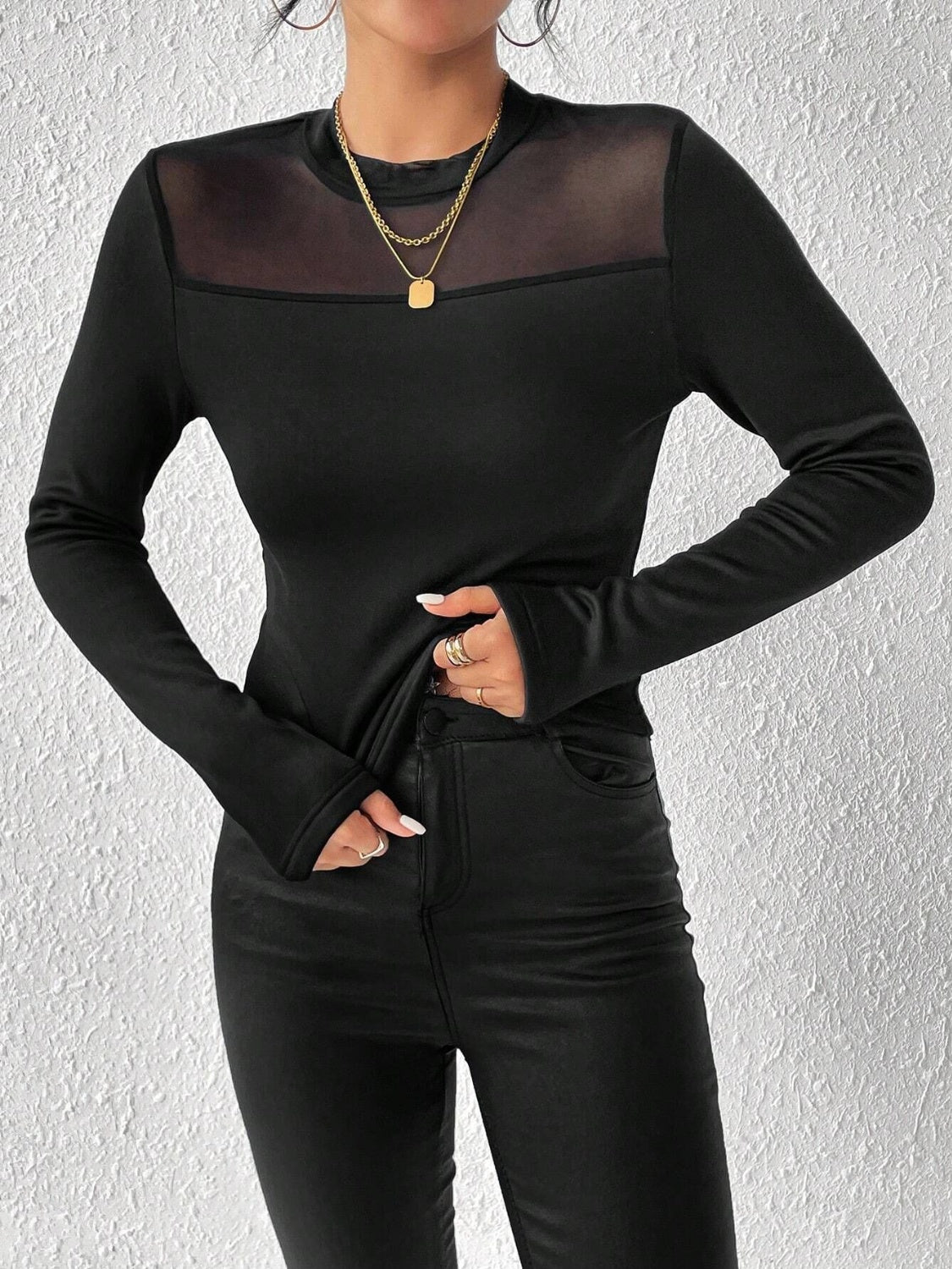 Mock Neck Long Sleeve T-Shirt-TOPS / DRESSES-[Adult]-[Female]-2022 Online Blue Zone Planet