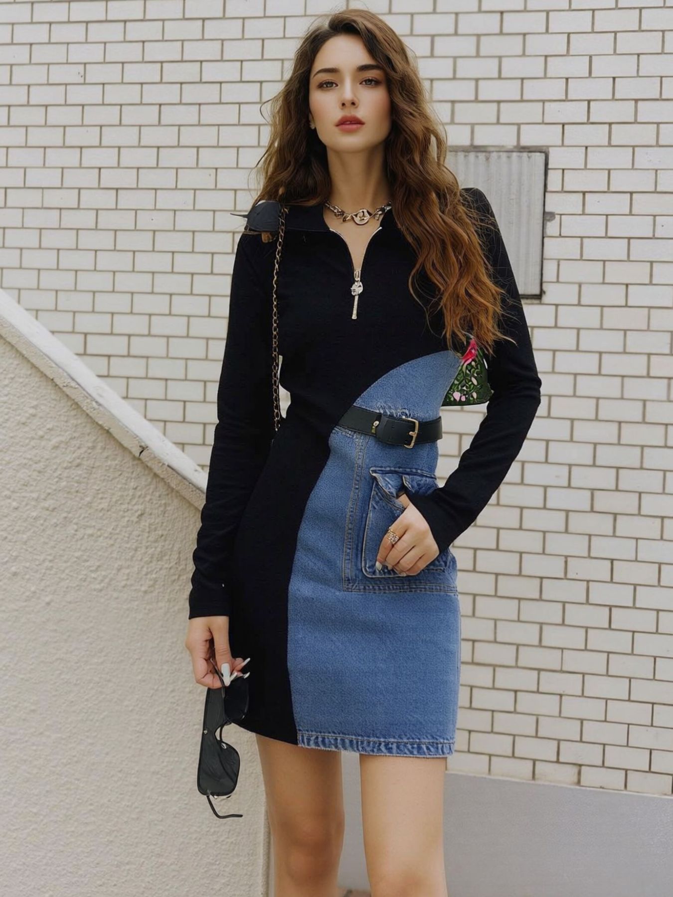 knee length dresses for ladies Full Size Color Block Denim Patchwork Mini Dress Plus Size – Blue Zone  Planet