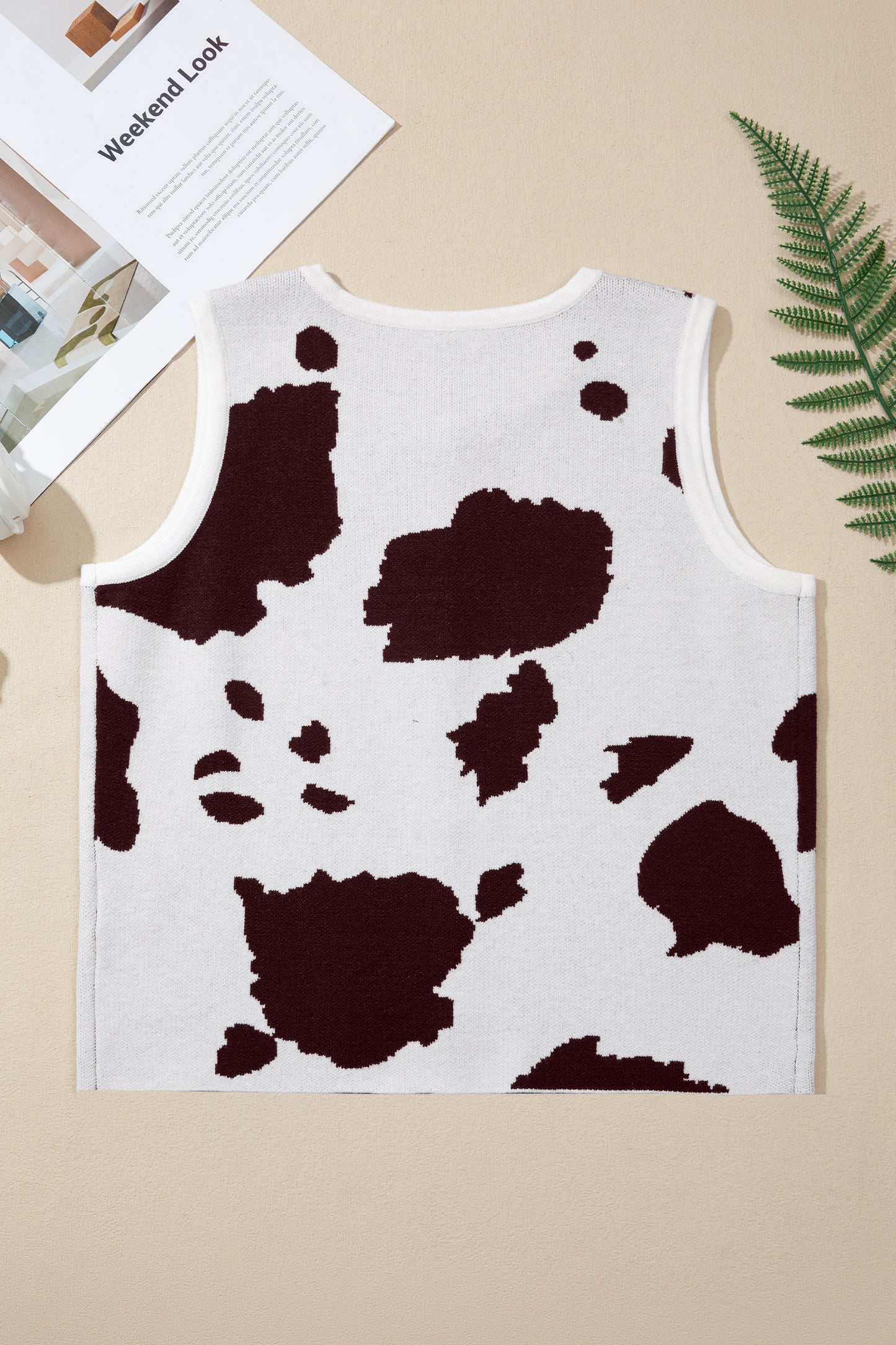 White Western Cow Spots Button Down Sweater Vest-TOPS / DRESSES-[Adult]-[Female]-2022 Online Blue Zone Planet