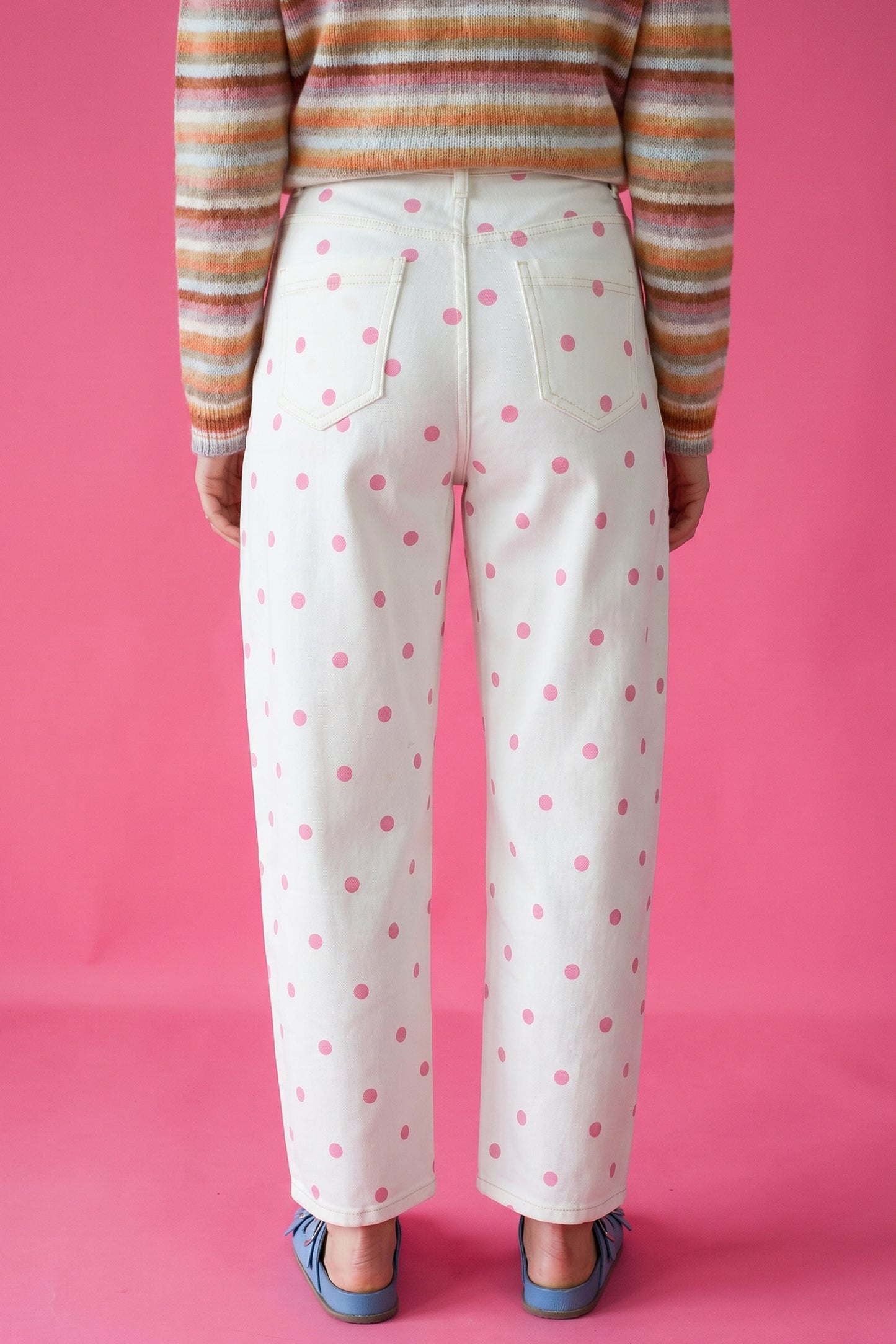 Pink Polka Dot Print Seam Detail Barrel Jeans-Bottoms/Jeans-[Adult]-[Female]-2022 Online Blue Zone Planet