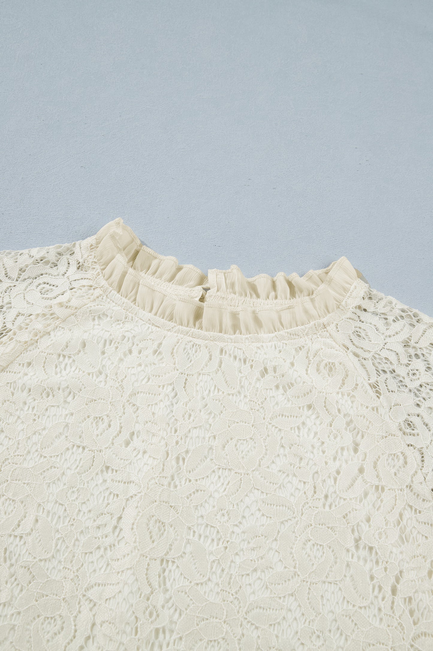 White Sheer Lace Long Sleeve Ruffle Trim Loose Blouse-Tops/Blouses & Shirts-[Adult]-[Female]-2022 Online Blue Zone Planet