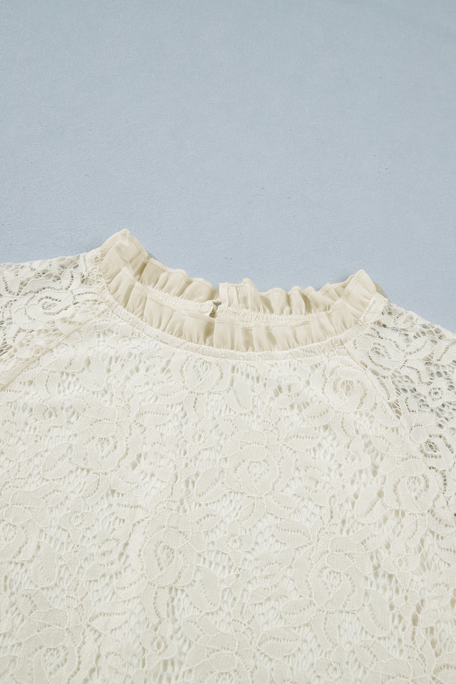 White Sheer Lace Long Sleeve Ruffle Trim Loose Blouse-Tops/Blouses & Shirts-[Adult]-[Female]-2022 Online Blue Zone Planet