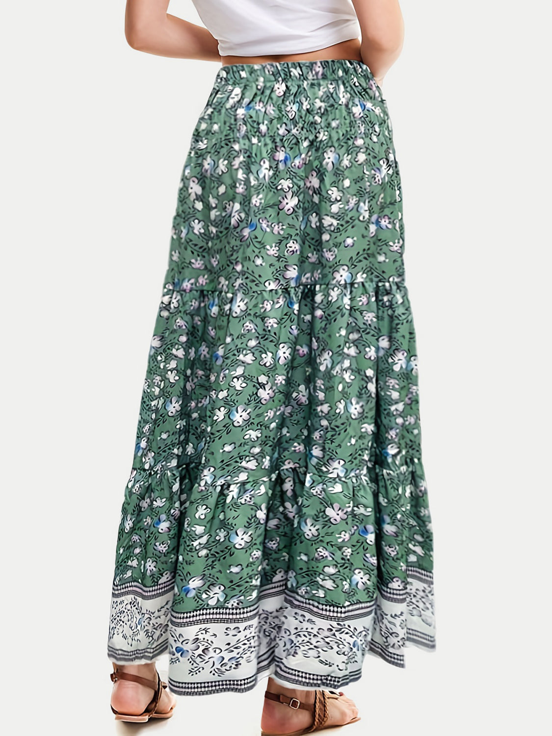 Full Size Tiered Printed Elastic Waist Skirt-BOTTOMS SIZES SMALL MEDIUM LARGE-[Adult]-[Female]-2022 Online Blue Zone Planet