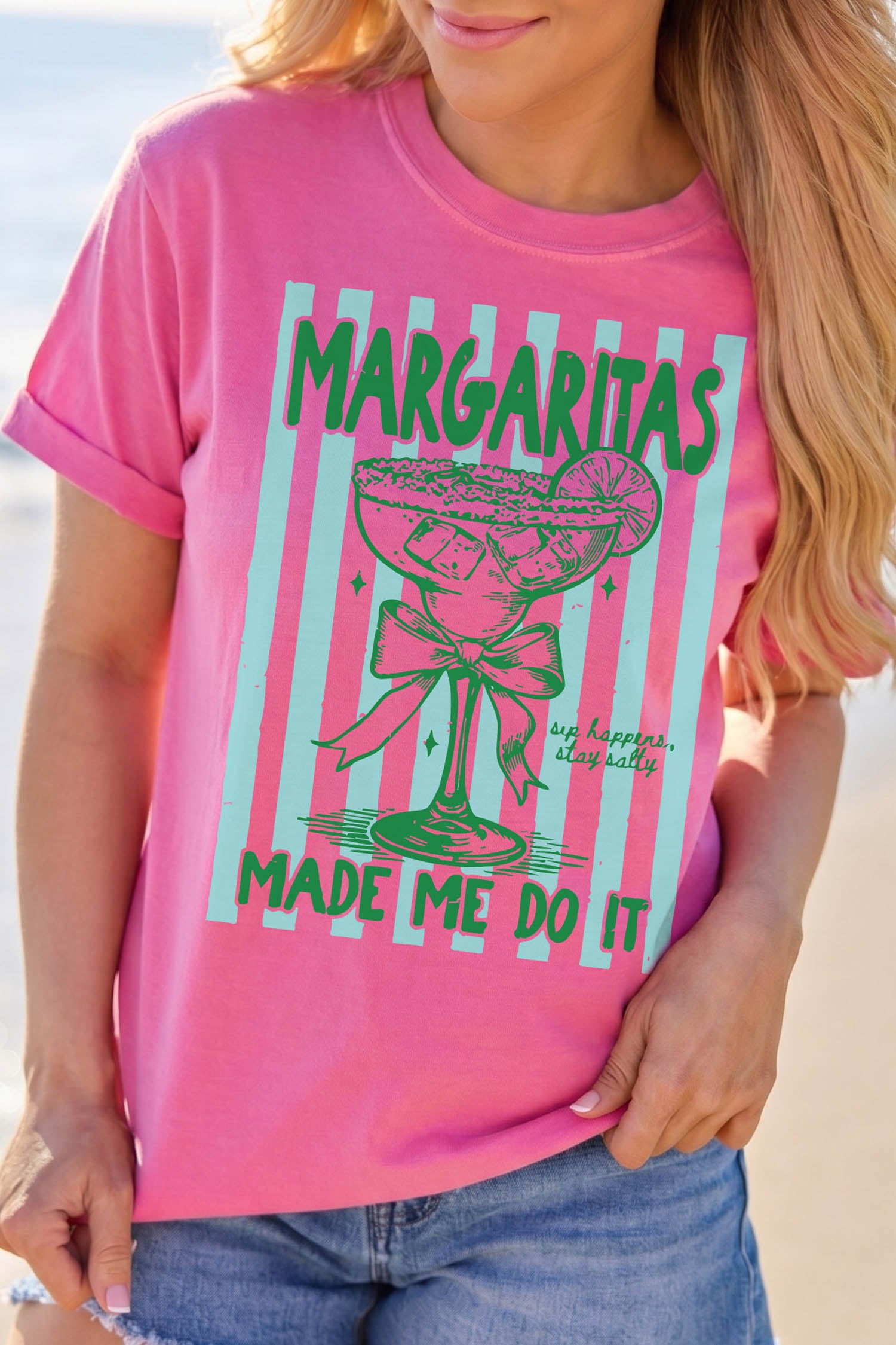 Rose Red Margaritas Made Me Do It Striped Graphic Beach Vacation Tee-Graphic/Graphic Tees-[Adult]-[Female]-Rose Red-S-2022 Online Blue Zone Planet