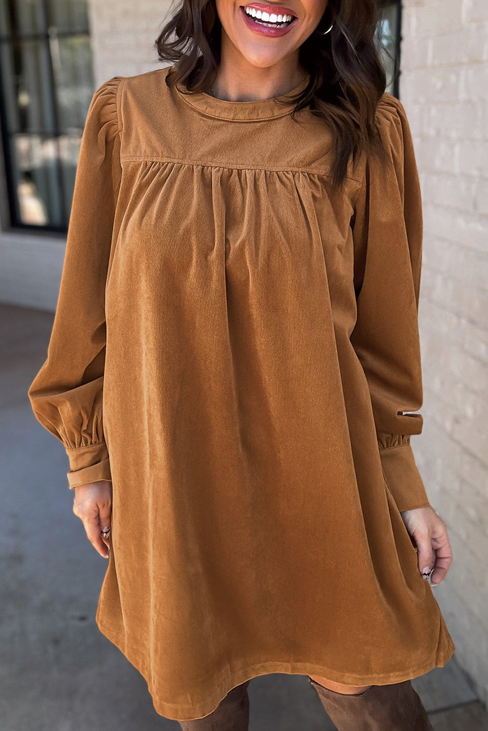 knee length dresses for ladies Aspiga Women's Ladies Sustainable Jocelyn V-Neck 3/4 Sleeve Corduroy Organic Cotton Dress - Blue main image 0