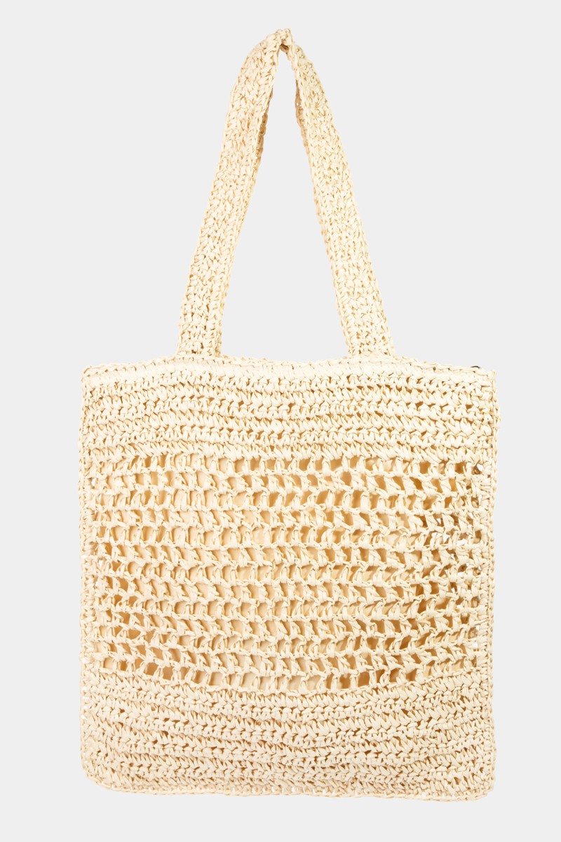 Fame Straw-Paper Crochet Tote Bag-HANDBAGS-[Adult]-[Female]-IV-One Size-2022 Online Blue Zone Planet