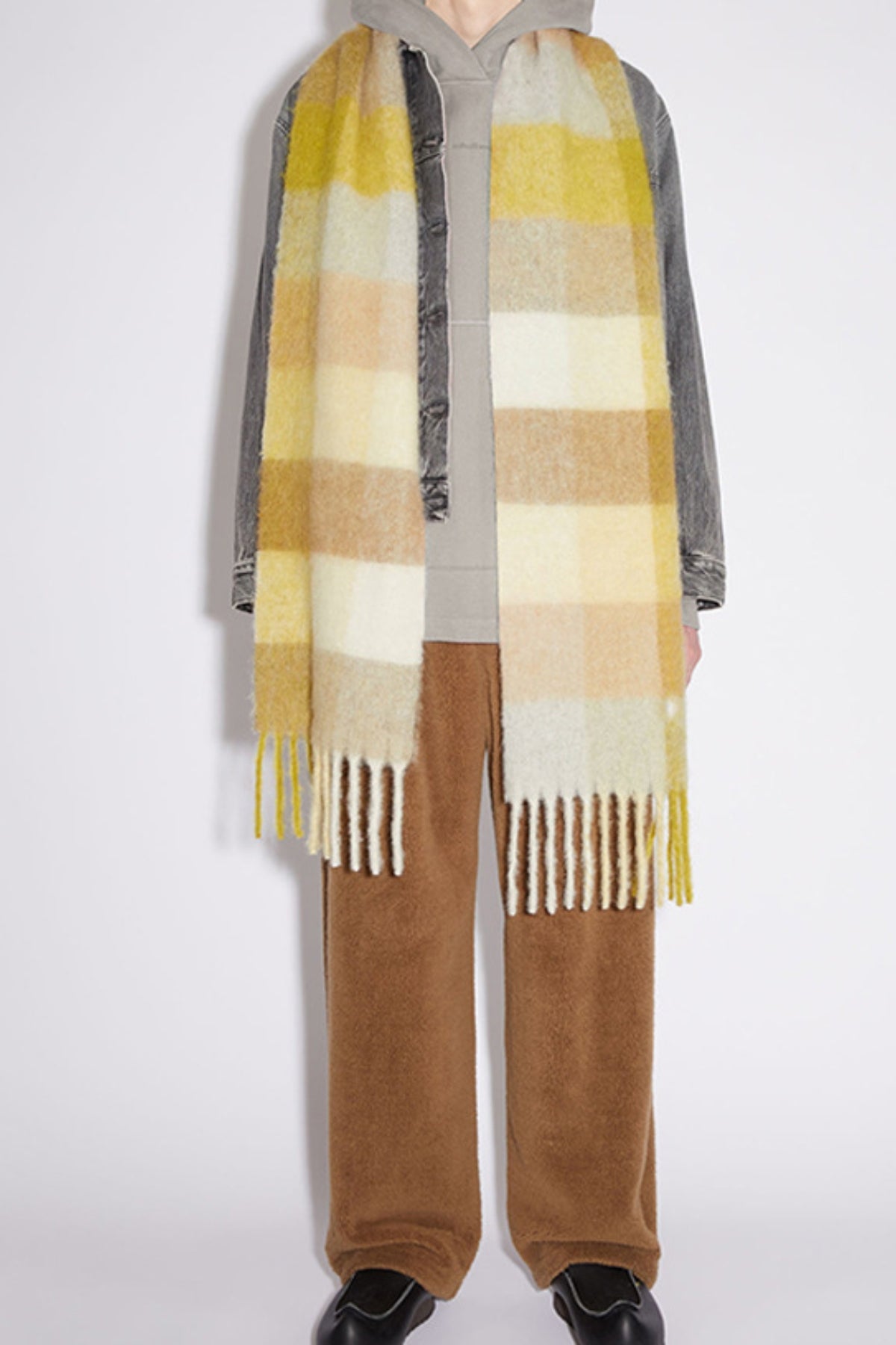 Thermal Fringe Contrast Plaid Scarf-SCARVES-[Adult]-[Female]-Yellow-One Size-2022 Online Blue Zone Planet