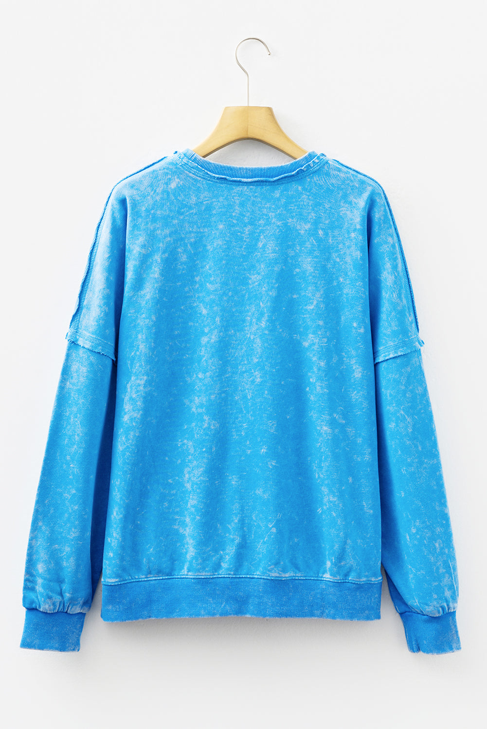 Blue Mineral Wash Raw Seam Double Patched Pocket Pullover Sweatshirt-Tops/Sweatshirts & Hoodies-[Adult]-[Female]-2022 Online Blue Zone Planet