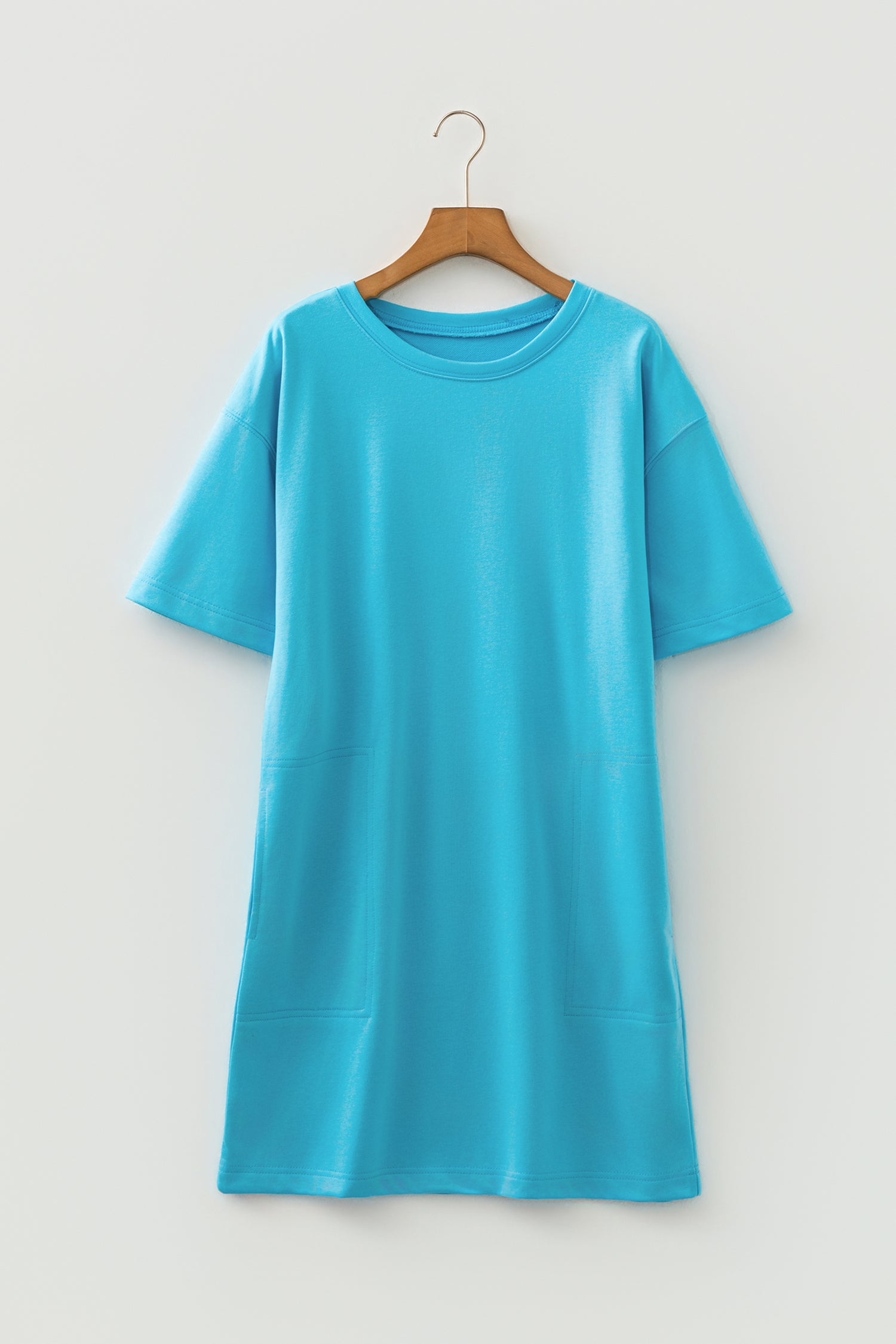 Light Blue Drop Shoulder Loose Casual T Shirt Mini Dress-TOPS / DRESSES-[Adult]-[Female]-2022 Online Blue Zone Planet