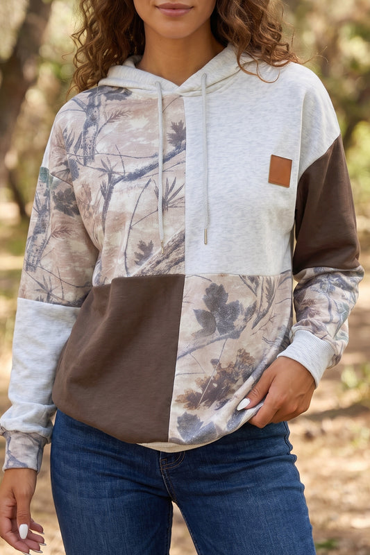 Multicolour Camo Print Drawstring Long Sleeve Western Style Hoodie-Tops/Sweatshirts & Hoodies-[Adult]-[Female]-Multicolour-S-2022 Online Blue Zone Planet