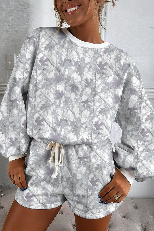 Light Grey Abstract Woodland Camo Print Baggy Pullover Drawstring Shorts Set-Two Piece Sets/Short Sets-[Adult]-[Female]-2022 Online Blue Zone Planet