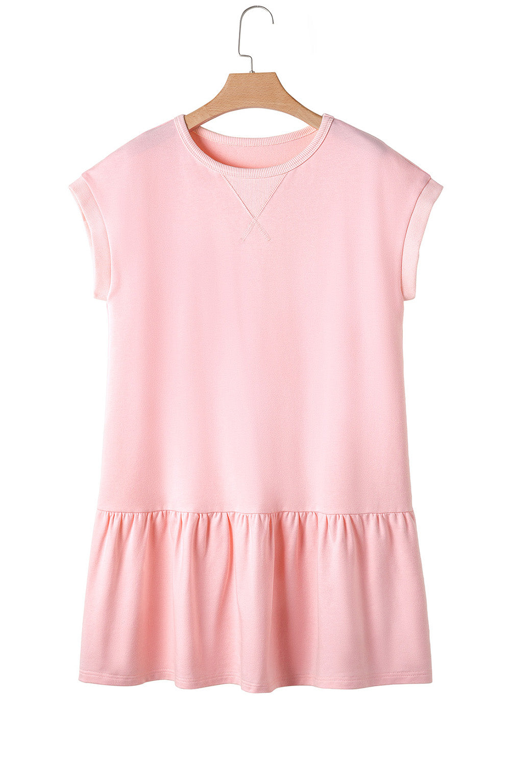 Apricot Pink Solid Color Cap Sleeve Drop Waist T Shirt Dress-TOPS / DRESSES-[Adult]-[Female]-2022 Online Blue Zone Planet