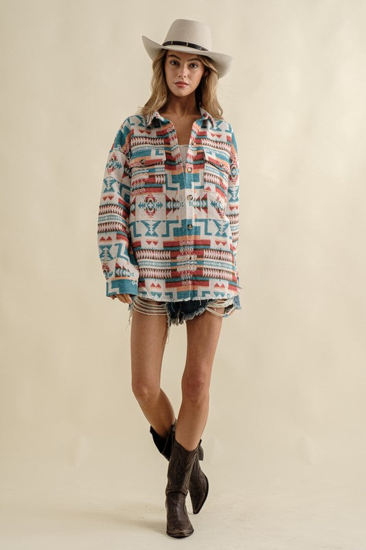 Frayed Aztec Western Shacket-TOPS / DRESSES-[Adult]-[Female]-2022 Online Blue Zone Planet