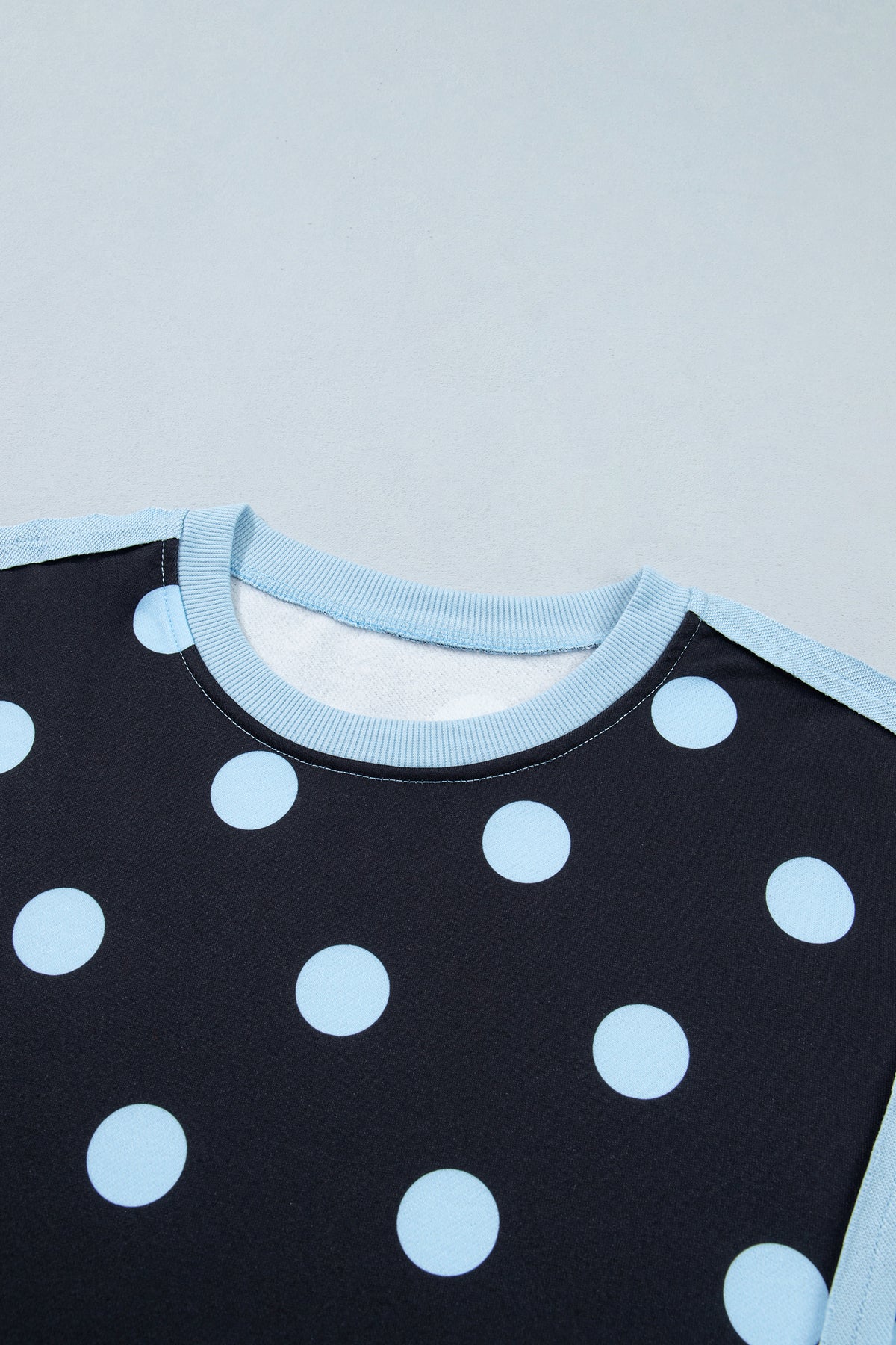 White Polka Dot Contrast Patchwork Round Neck Baggy Sweatshirt-Tops/Sweatshirts & Hoodies-[Adult]-[Female]-2022 Online Blue Zone Planet