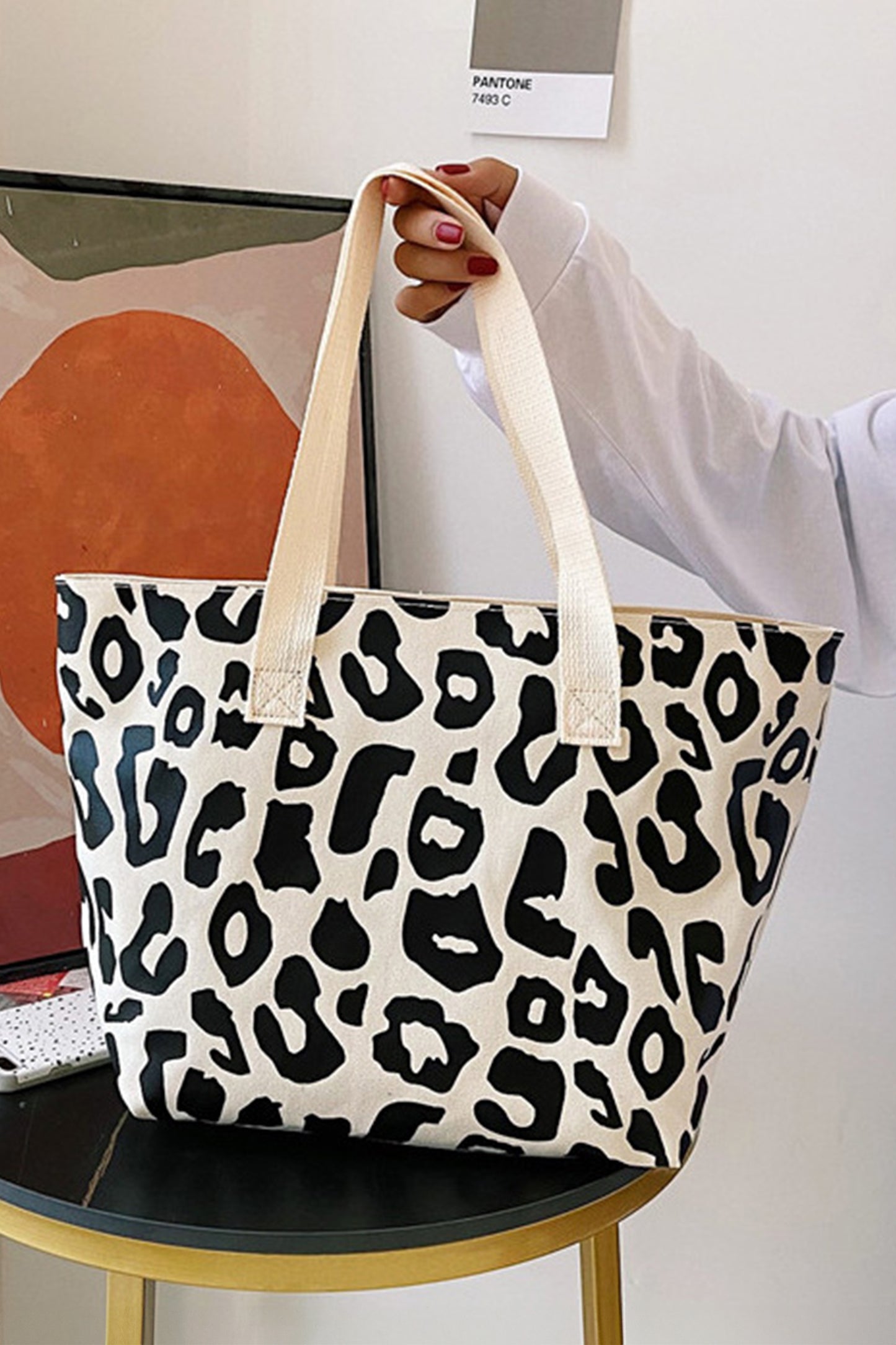 Black Leopard Print Canvas Tote Bag-Shoes & Bags/Handbags-[Adult]-[Female]-2022 Online Blue Zone Planet