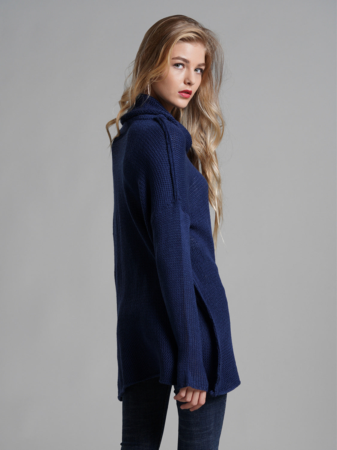 Turtleneck Dropped Shoulder Long Sleeve Sweater-TOPS / DRESSES-[Adult]-[Female]-2022 Online Blue Zone Planet