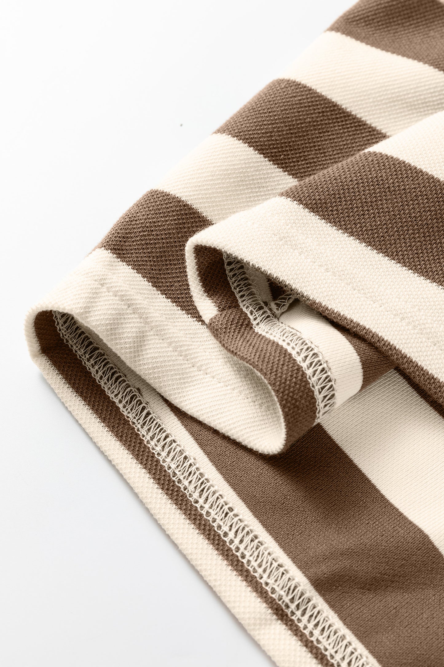 Khaki Stripe Collared V Neck Long Sleeve Loose Casual Dress-TOPS / DRESSES-[Adult]-[Female]-2022 Online Blue Zone Planet