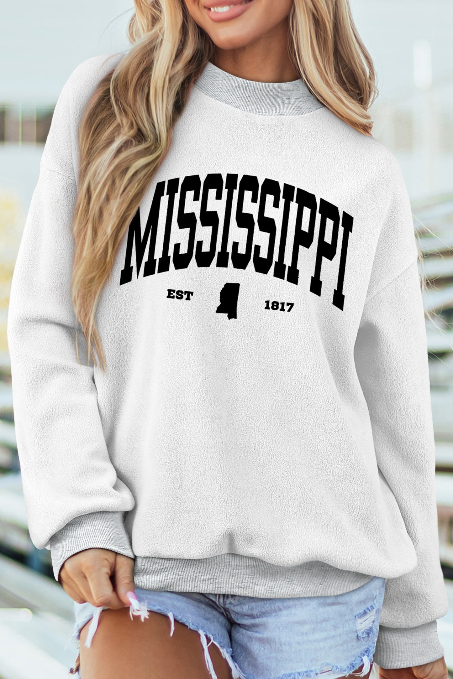 Light Grey MS MISSISSIPPI Double Side Printed Mock Neck Reversible Sweatshirt-Graphic/Graphic Sweatshirts-[Adult]-[Female]-2022 Online Blue Zone Planet